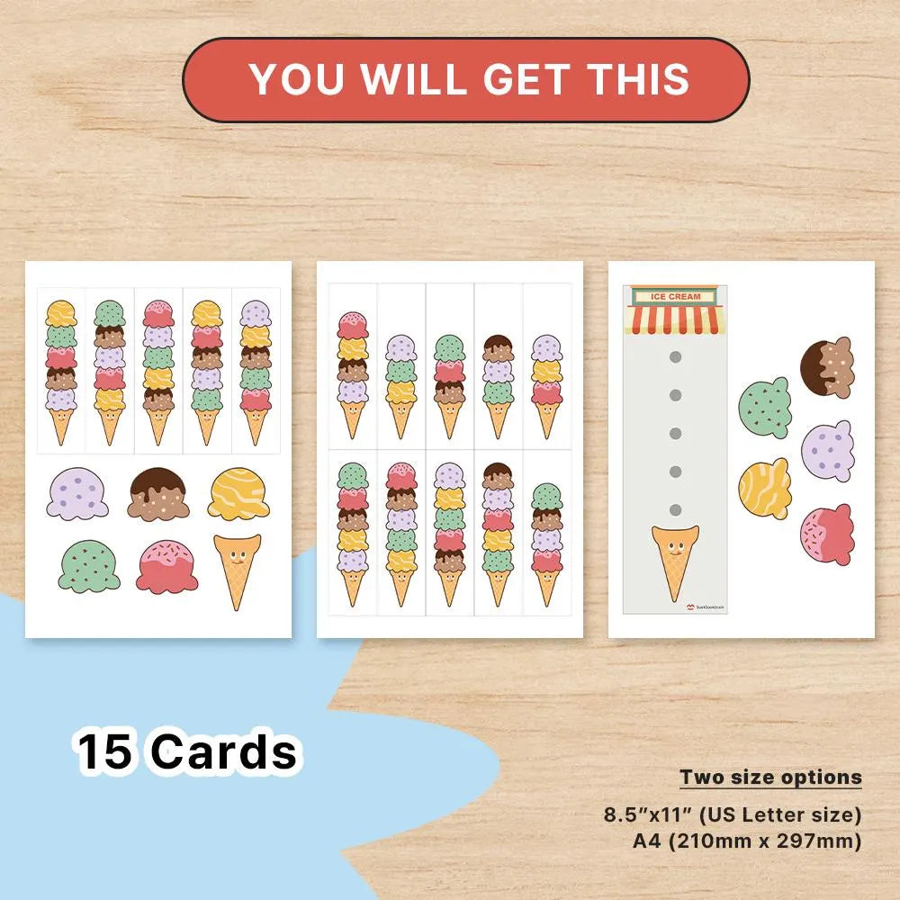 Ice Cream Builder Activity – Printable PDF | Preschool & Pre-K | Fine Motor Skills | Montessori | Matching Game