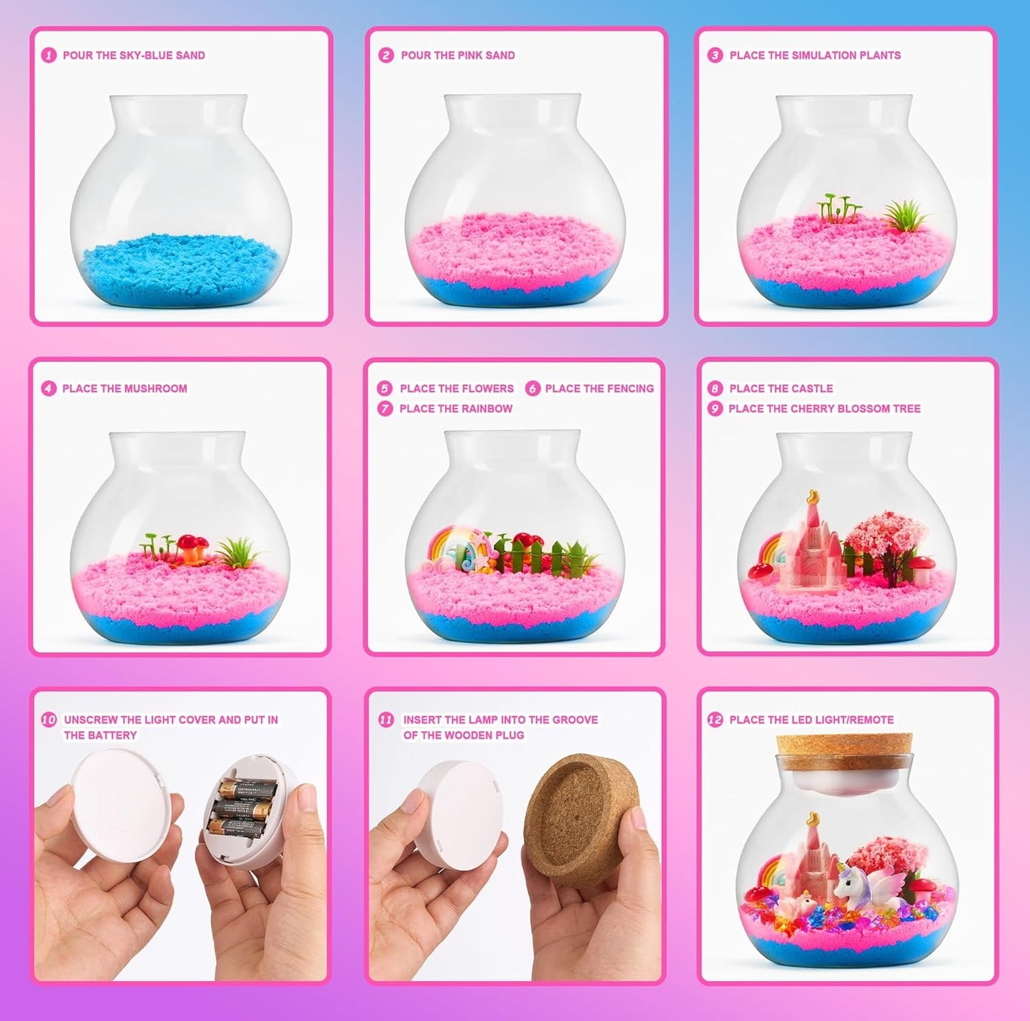 Light-Up Unicorn Terrarium Kit for Kids: Birthday Gifts for Girl Ages 4 5 6 7 8-12 Year Old Girl Gift Unicorn Toys for Girls Age 4-6 Easter Gifts for Kids - Arts and Crafts for Kids (Unicorn)