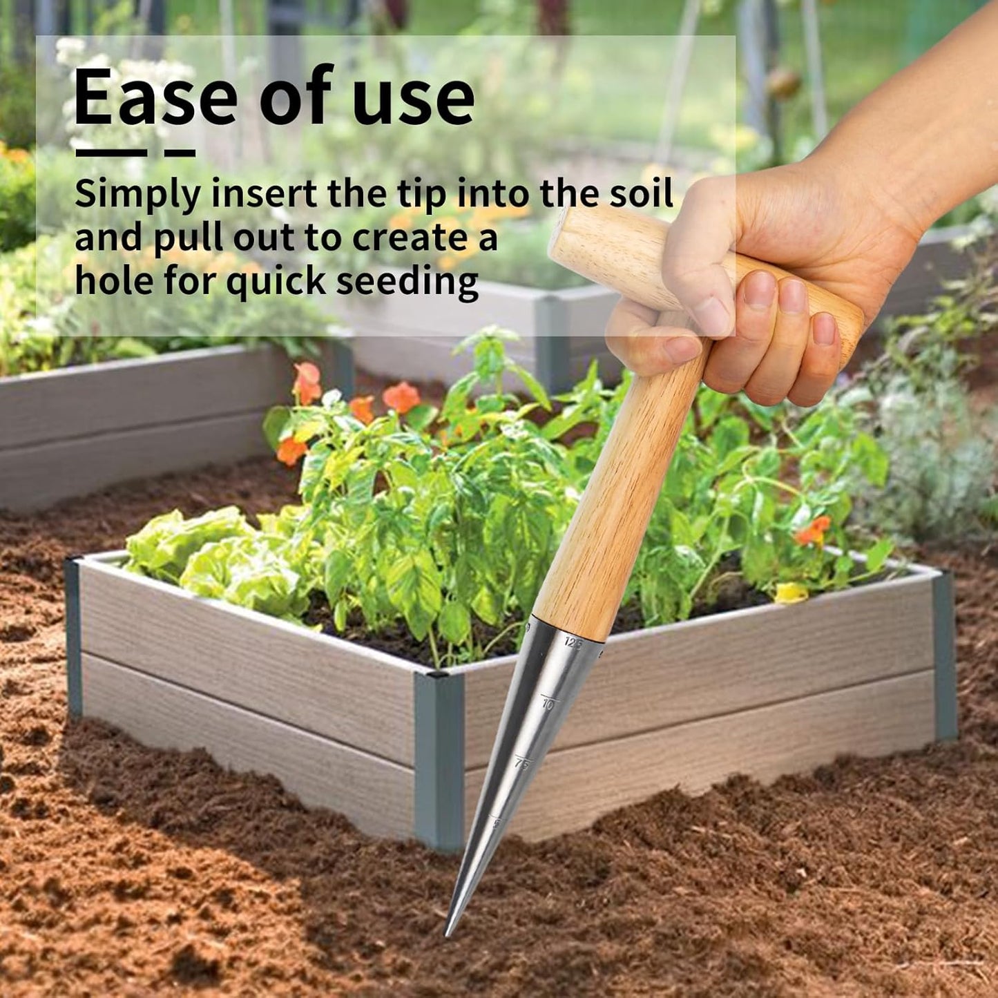 Hand Dibber Garden Tool, Seed Planter Tool with Wood Handle for Sowing Seed - 5" Seed Dispenser for Planting Steel Garden Dibber, Transplanting Plants,Planting Bulb,Digging