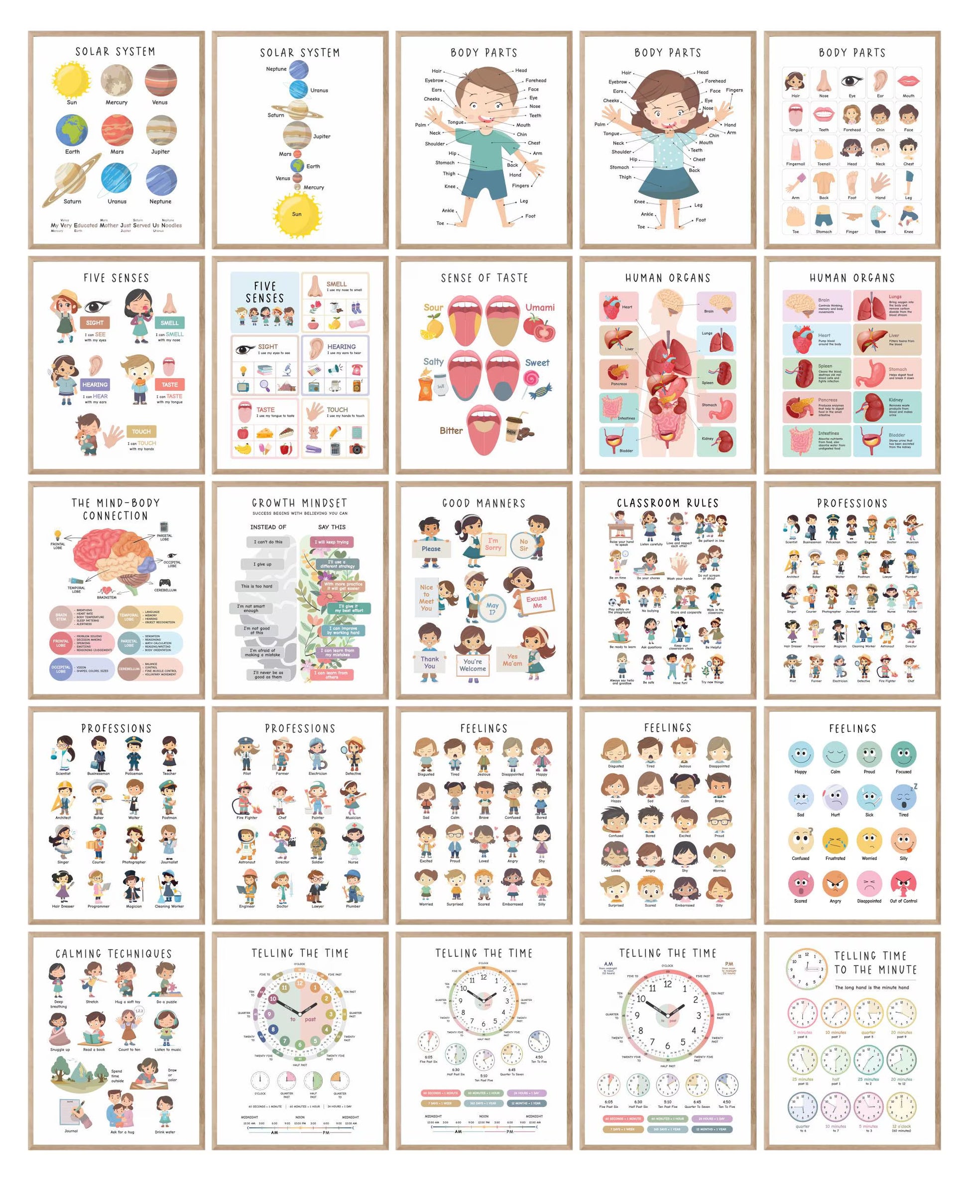 Set of 225 Educational Posters, Neutral Montessori Classroom Decor, Playroom, Homeschool Learning Prints, Homeschool Printable Toddler