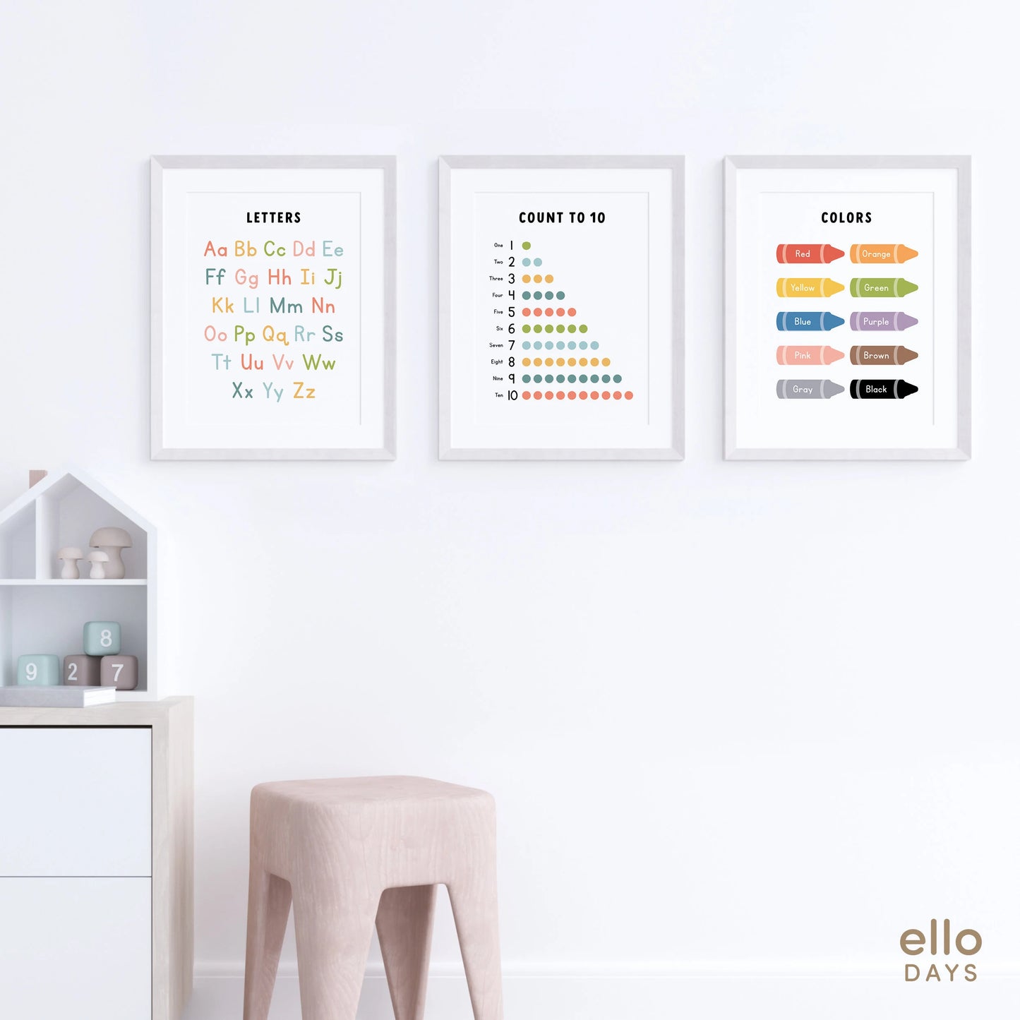 Toddler Preschool Educational Posters, Set of 6 Classroom Prints, Montessori Homeschool Wall Art, Playroom Decor