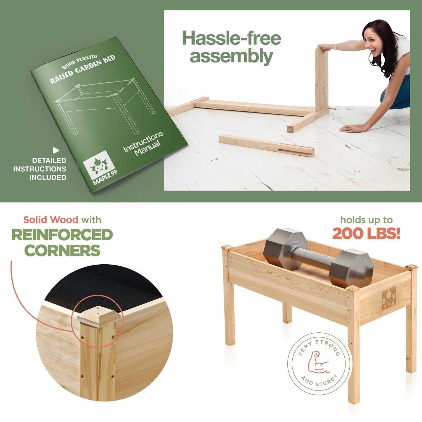 Raised Garden Bed - Elevated Wood Planter Box with Bed Liner