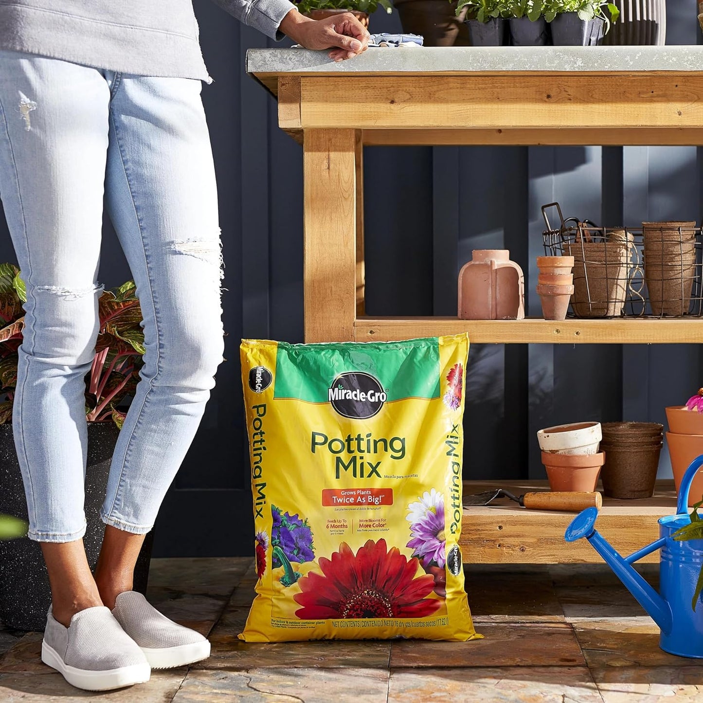 Potting Mix, For Container Plants, Flowers, Vegetables, Annuals, Perennials, Shrubs, Feeds for up to 6 Months, 16. qt., 2-Pack