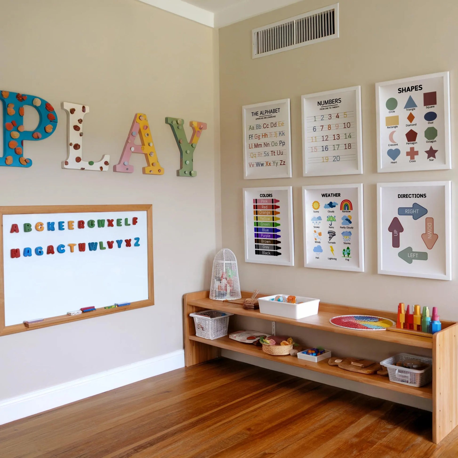 12 Montessori-Inspired Educational Posters | Preschool & Homeschool Learning Charts | Alphabet, Numbers, Shapes and More Printables