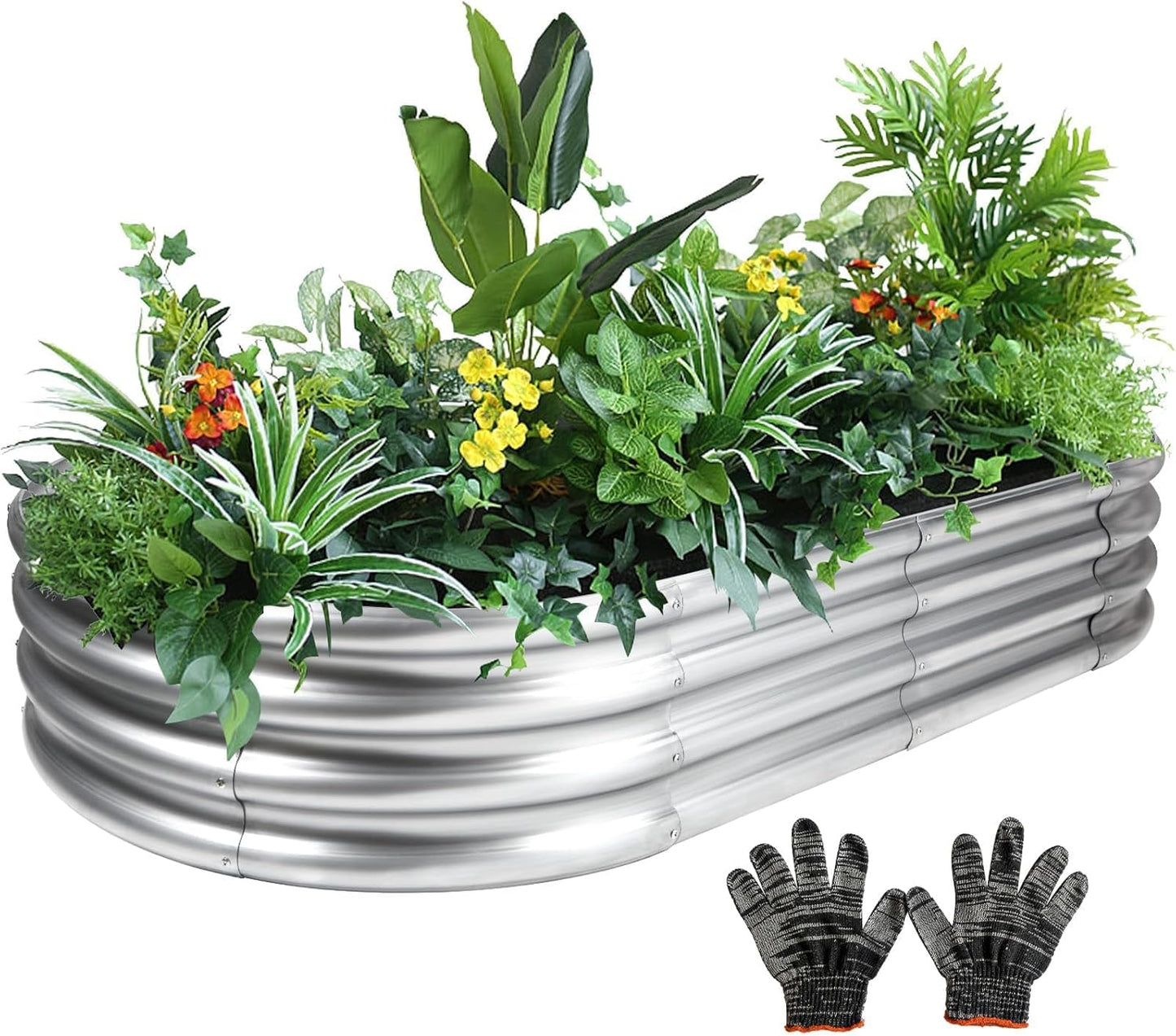 4x2x1 Ft Galvanized Raised Garden Bed with Open Bottom, Outdoor Thickening Oval Planter Box for Herbs, Vegetables, Fruits