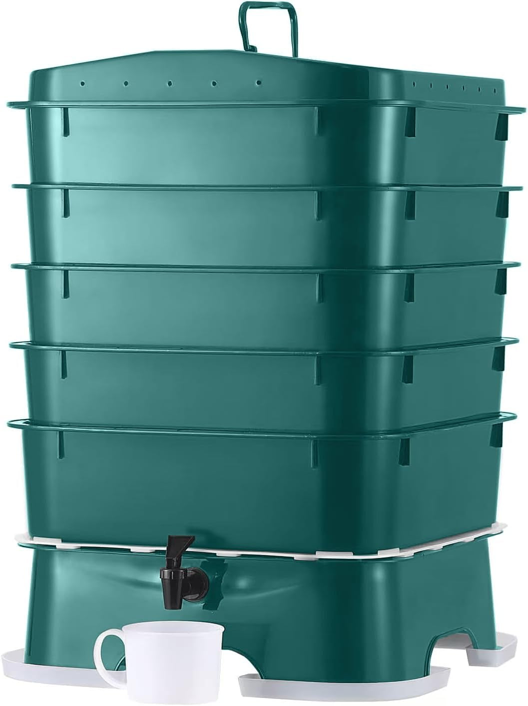 The Original ® Plus 5 – Tray Worm Composter -Dark Green,Sustainable Design for Both Indoor & Outdoor, Worm Compost Bin for Vermicomposting Starter, Recycling Food Wastes