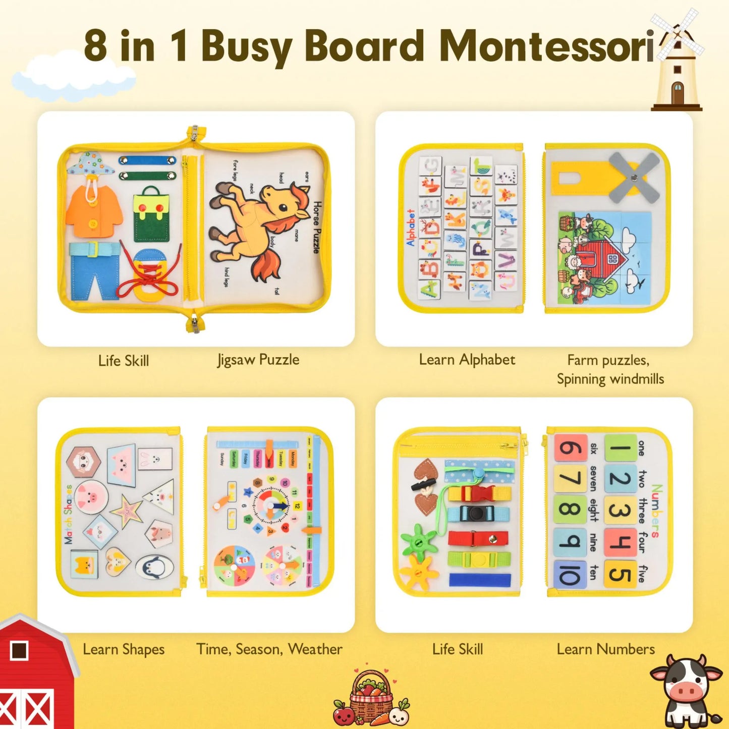 Farm Felt Busy Board: Montessori Fine Motor Skills Toy