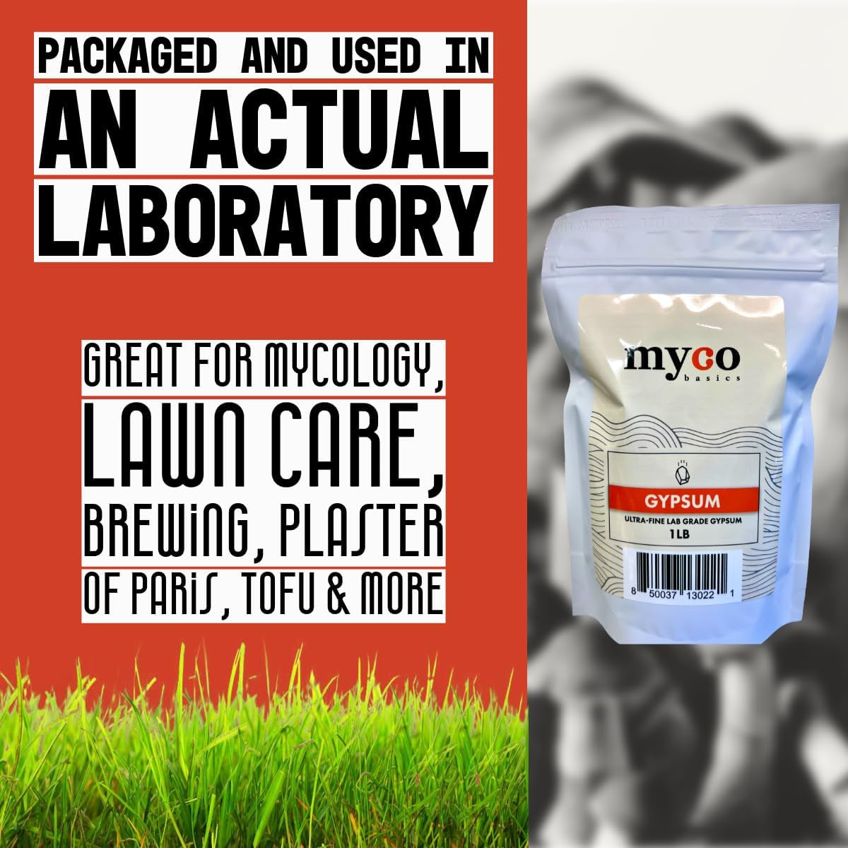 Ultra-Fine Lab Grade Gypsum for Mushroom Substrates, Brewing, Tofu - No Additives, 97% Calcium Sulfate 22.5% Calcium (Ca) 18% Sulfur (S) - Packaged in HEPA Enclosure