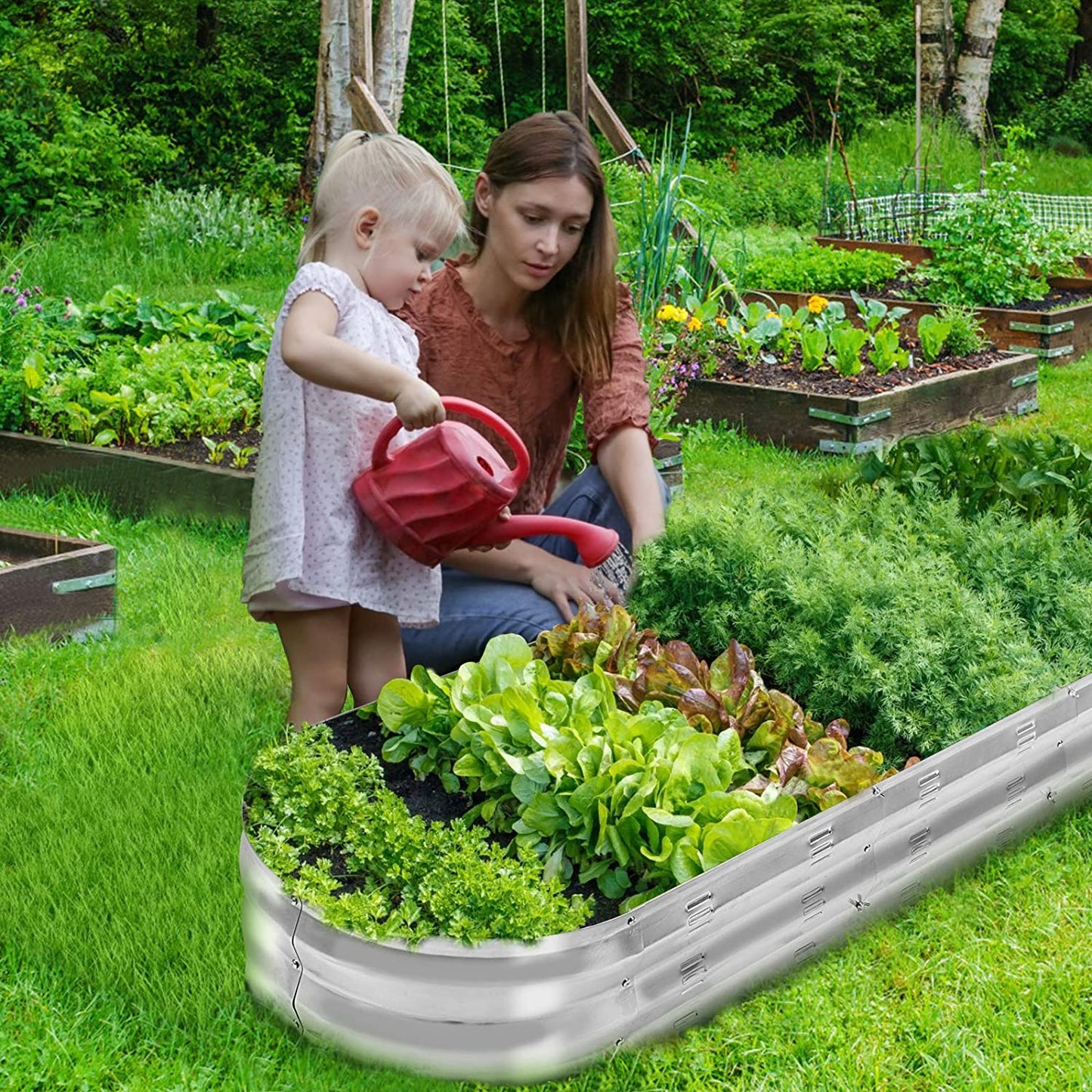 Raised Garden Bed Kit for Vegetables Flower Galvanized Metal Planter Boxs Designed for Easy DIY and Cleaning Not Twist Or Rot (Silver)