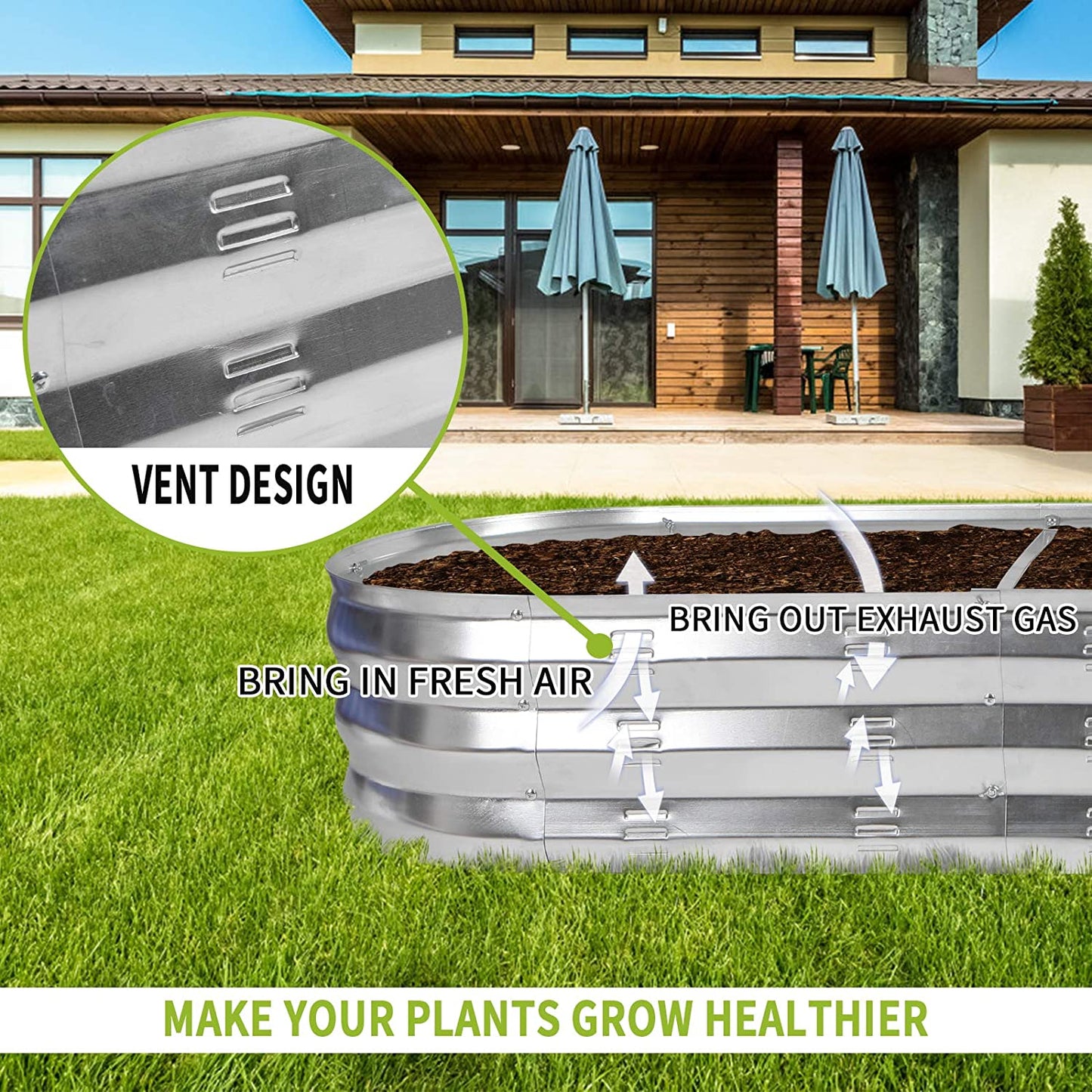 Raised Garden Bed Kit for Vegetables Flower Galvanized Metal Planter Boxs Designed for Easy DIY and Cleaning Not Twist Or Rot (Silver)