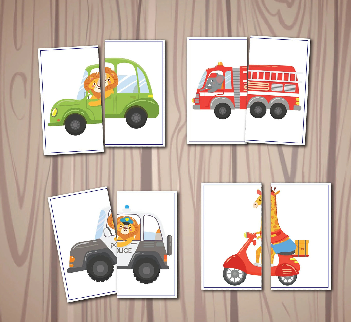 Transportation Matching Game, Symmetry Cards, Toddler Matching Activity, Preschool Learning, Montessori Material, Homeschool Resource