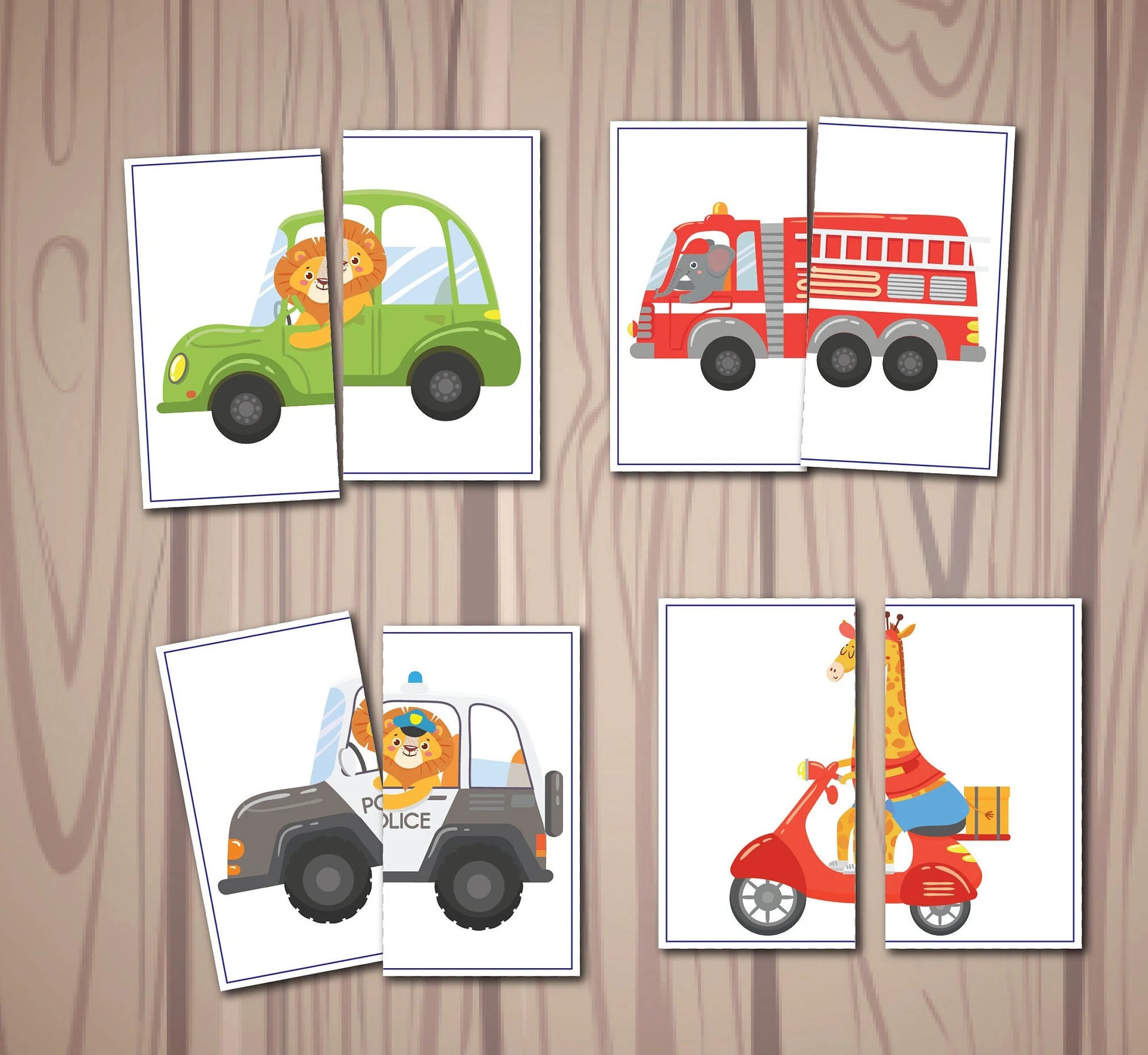 Transportation Matching Game, Symmetry Cards, Toddler Matching Activity, Preschool Learning, Montessori Material, Homeschool Resource