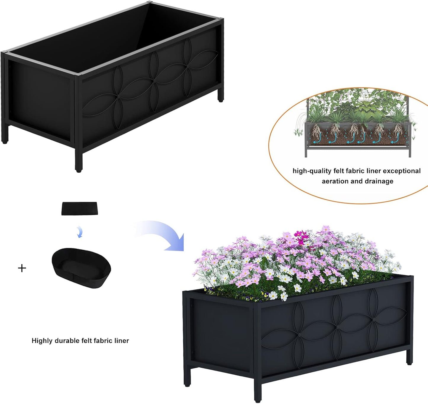 Sturdy Raised Garden Bed with Inner Fabric Liners for Vegetables Flower, Planter Box for Backyard Patio Balcony. Inner Size: 33.85x14.17x11 inch