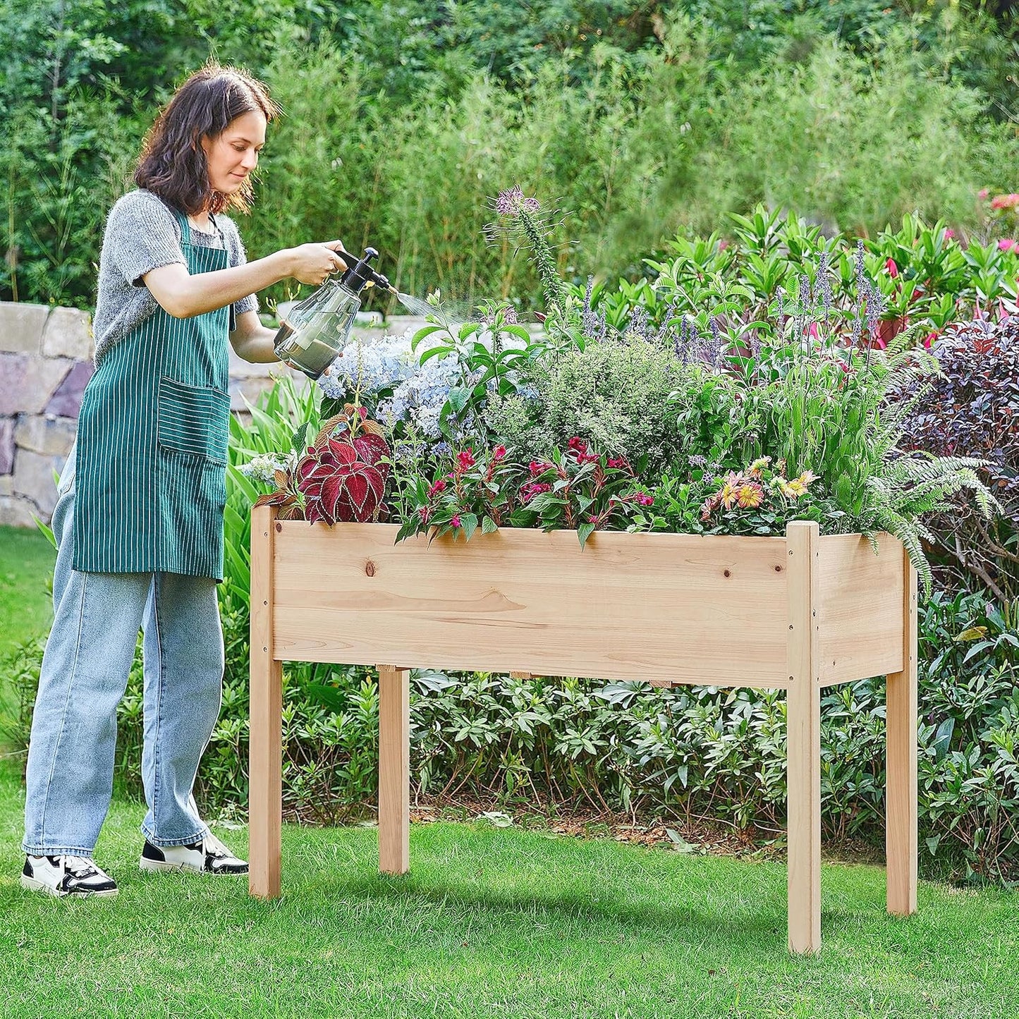 1pc Raised Garden Bed 48x24x30in Elevated Wooden Horticulture Planter Box with Legs Standing Growing Bed for Gardening/Backyard/Patio/Balcony