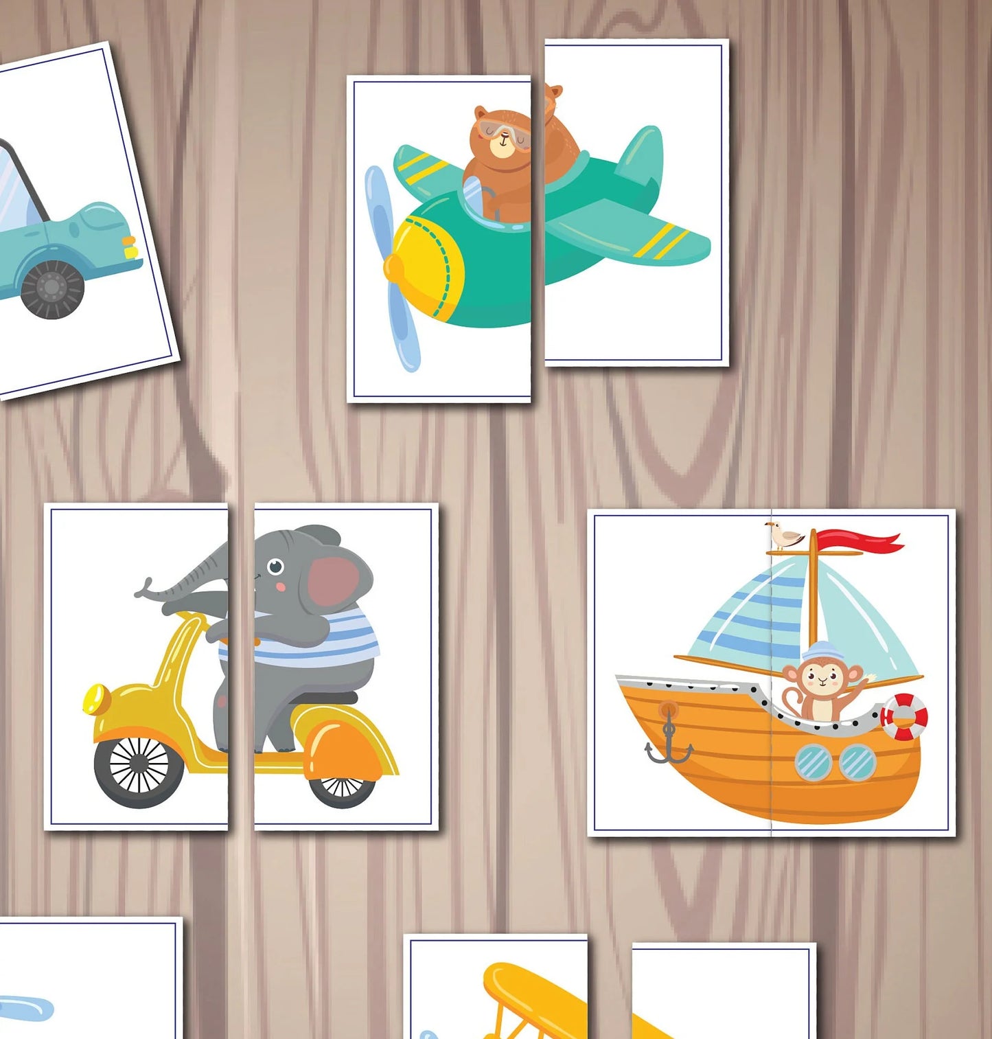 Transportation Matching Game, Symmetry Cards, Toddler Matching Activity, Preschool Learning, Montessori Material, Homeschool Resource