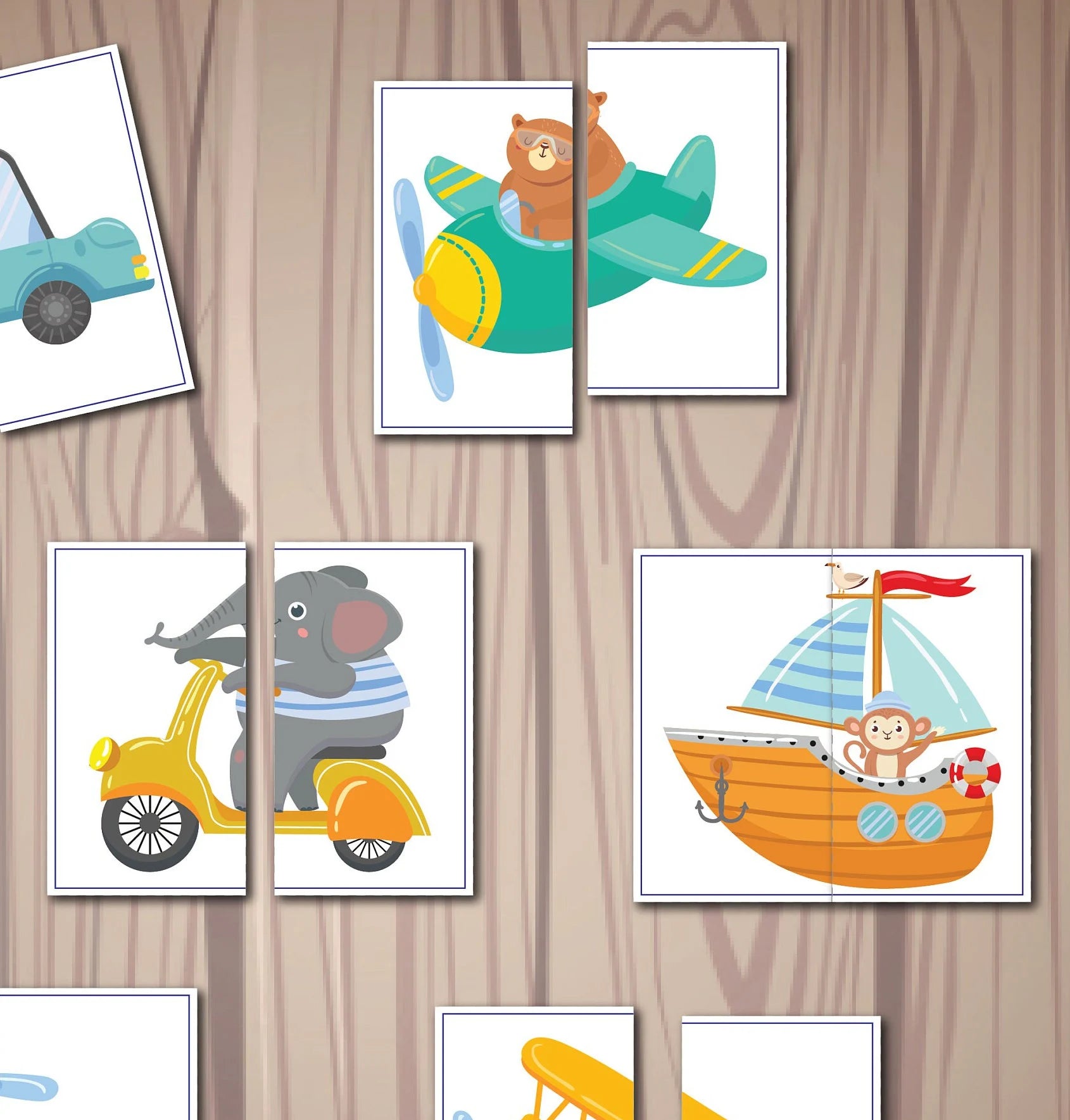 Transportation Matching Game, Symmetry Cards, Toddler Matching Activity, Preschool Learning, Montessori Material, Homeschool Resource