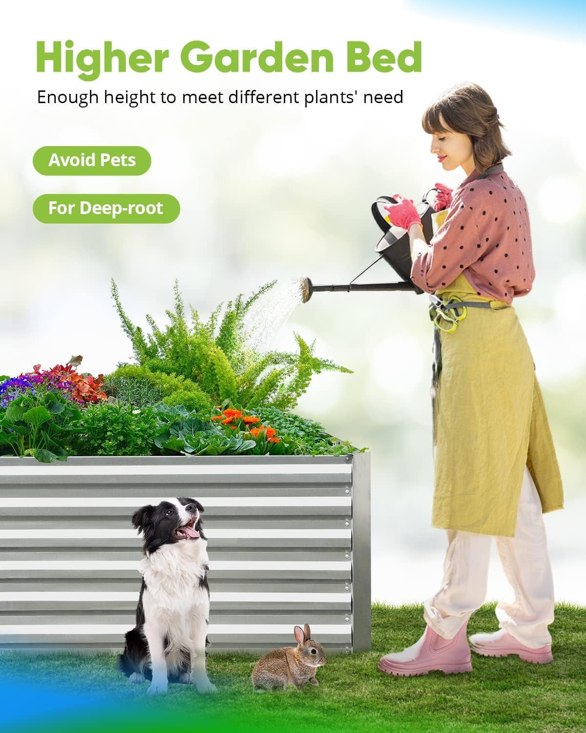 Galvanized Raised Garden Bed 6x3x2 Ft Metal Planter Box Bottomless for Backyard, Include 1 pc Tomato Cage, Silver