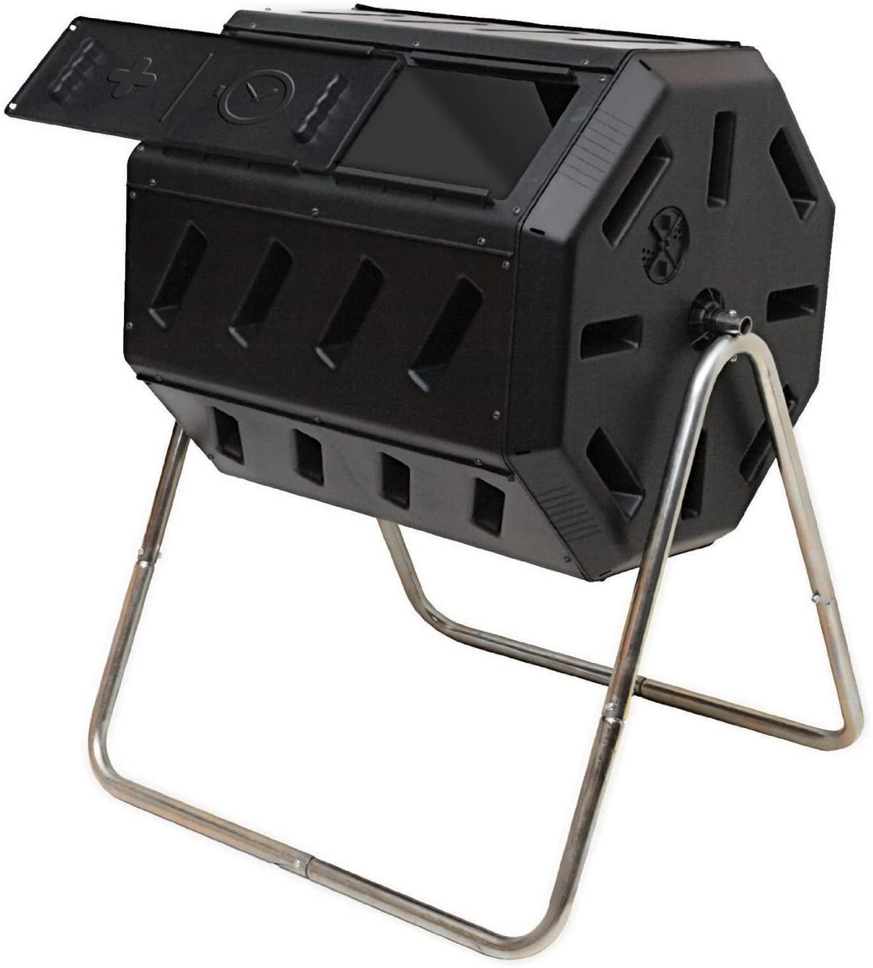IM4000 Dual Chamber Tumbling Composter Canadian-Made, 100% Recycled Resin - Outdoor Rotating Compost Tumbler Bin for Garden, Kitchen, and Yard Waste, Black (37 Gallon)
