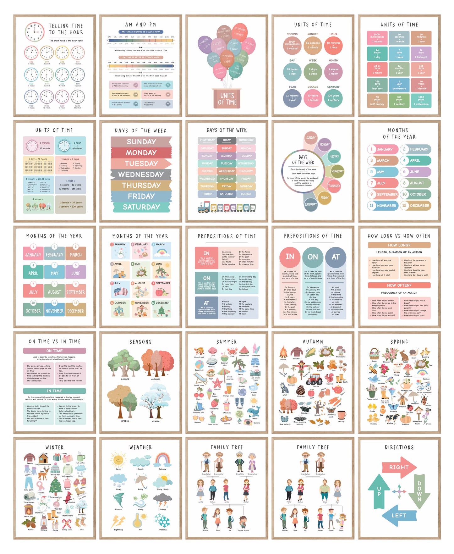 Set of 225 Educational Posters, Neutral Montessori Classroom Decor, Playroom, Homeschool Learning Prints, Homeschool Printable Toddler