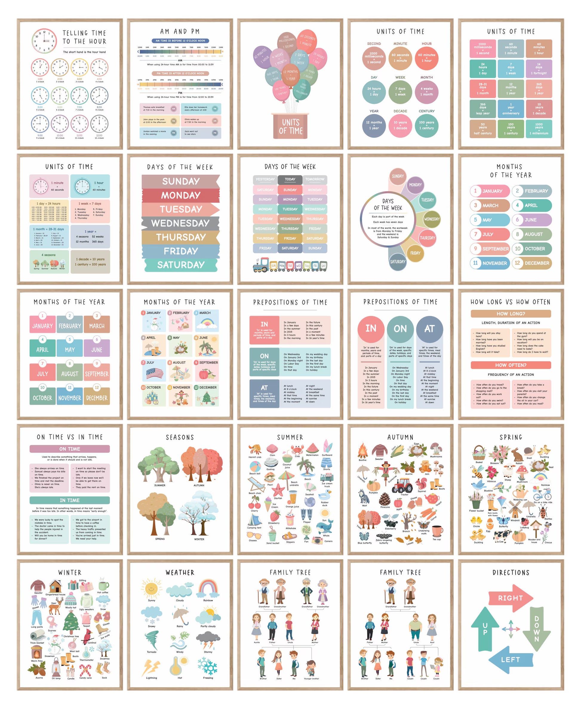 Set of 225 Educational Posters, Neutral Montessori Classroom Decor, Playroom, Homeschool Learning Prints, Homeschool Printable Toddler