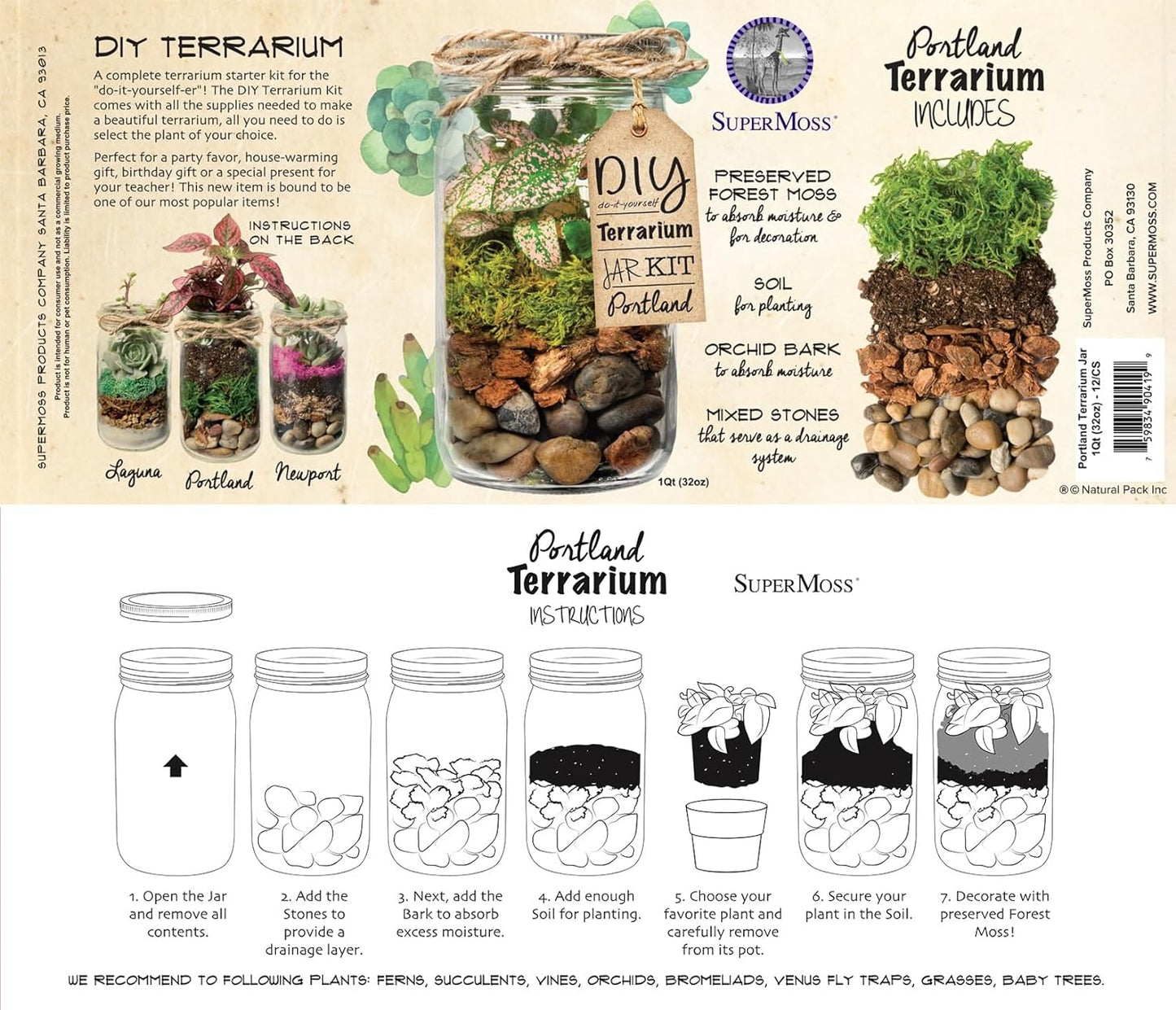 Portland Terrarium kit - DIY Mason Jar Terrarium Kit