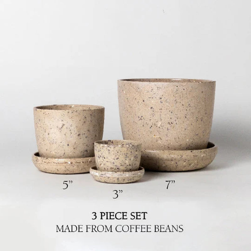 3 Set Planter Pots | Plant Pot with Drainage Hole & Saucers | Indoor Planter | Flower Pot | Minimalistic Plant Pot | Recycled Planter Pot