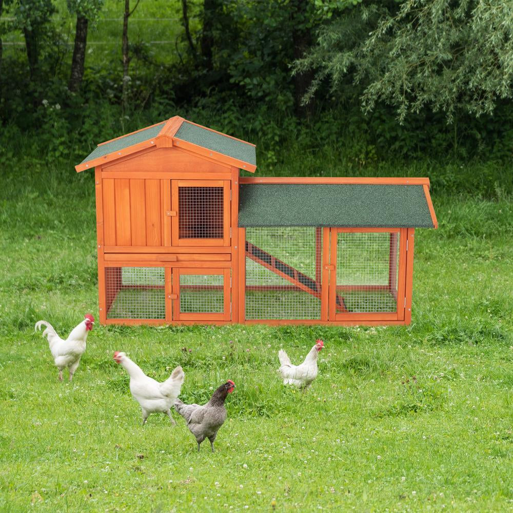 61" Wooden Rabbit Hutch Chicken Coop Small Pet House Bunny Cage w/Ramp Run