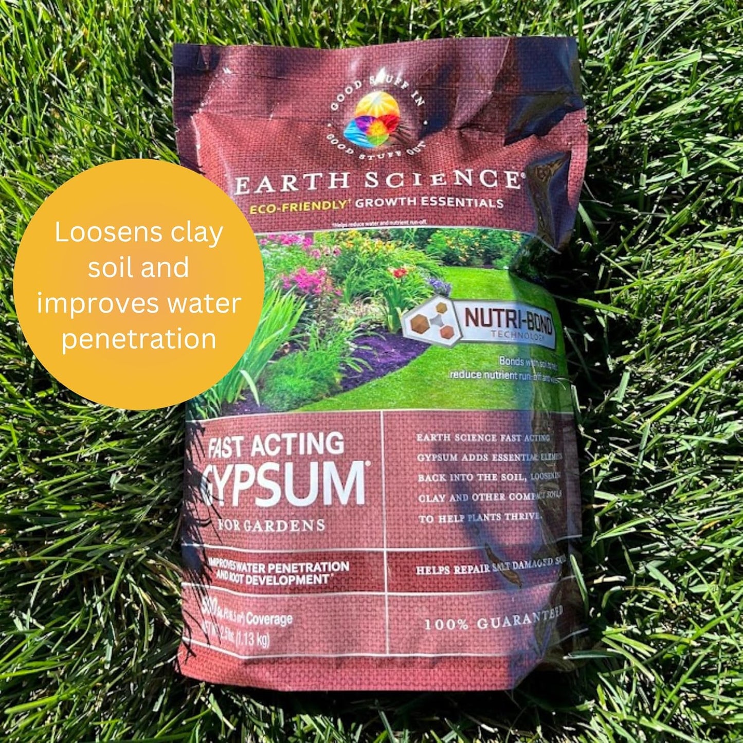 Fast Acting Gypsum—5 lb— Soil Conditioner Adds Calcium, Repairs Salt Damage & Root Growth with Nutri-Bond Runoff Reduction Technology
