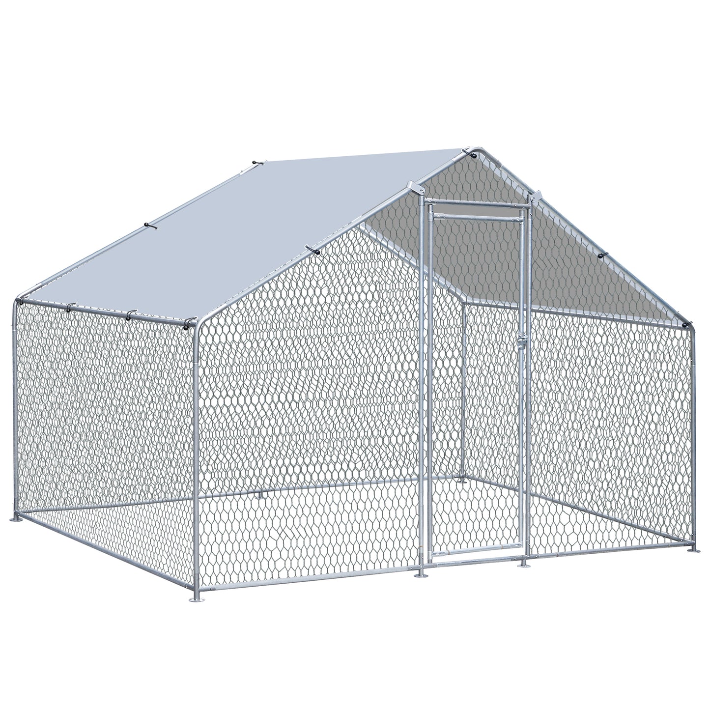 10x6FT Metal Chicken Coop Walk-in Poultry Cage Chicken Runs with Roof Cover Yard