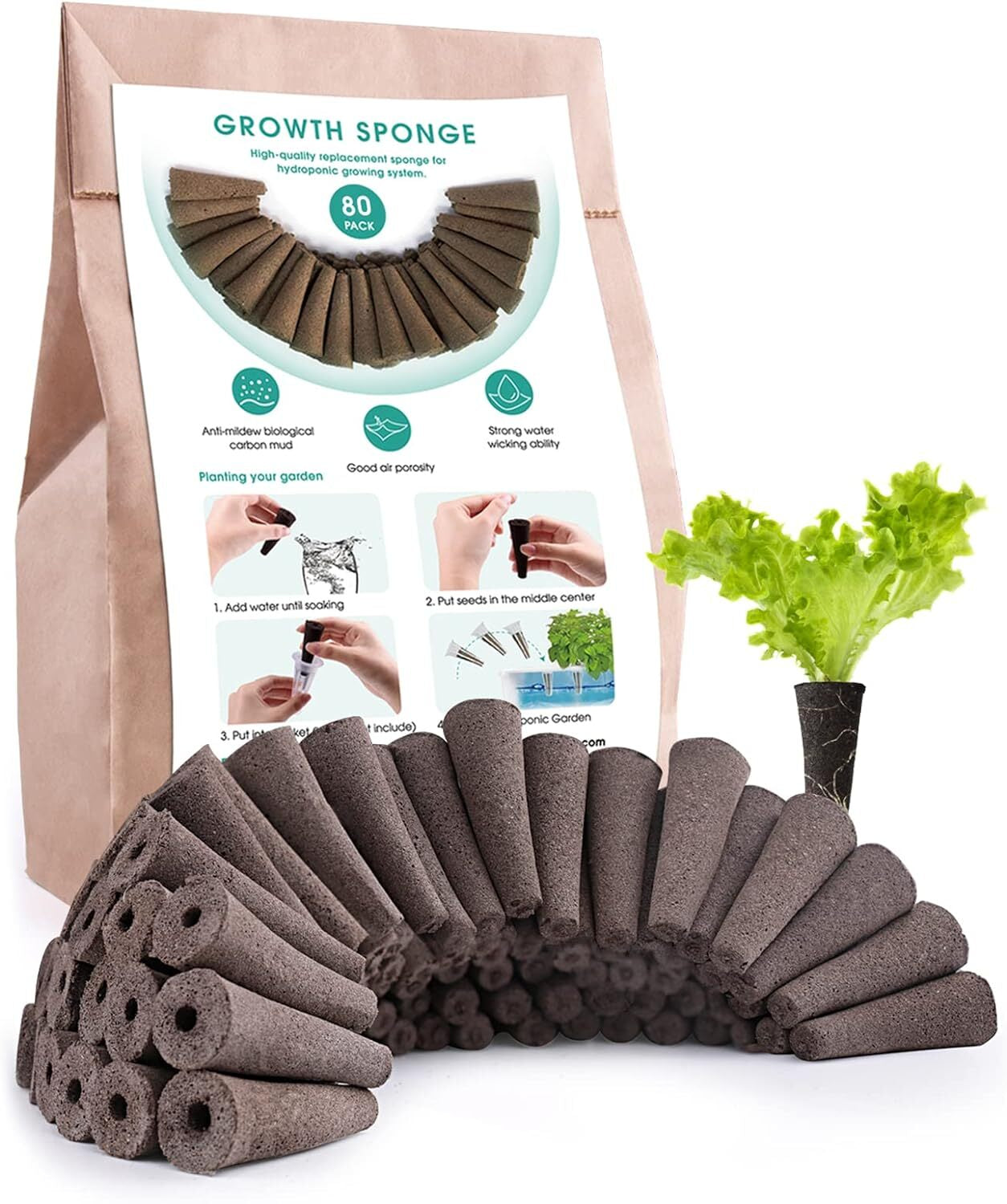 Grow Sponge Hydroponics Replacement Seed Starter Pods Plug Root Growth Kit