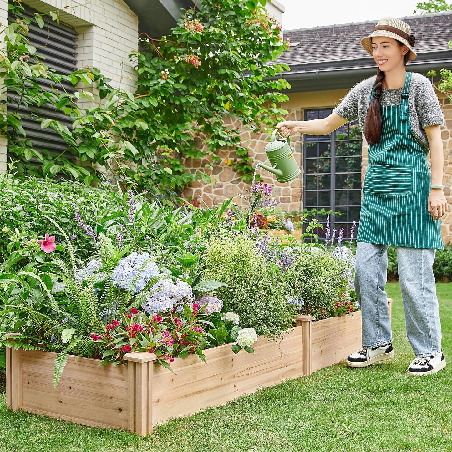 8×2ft Wooden Horticulture Raised Garden Bed Divisible Elevated Planting Planter Box for Flowers/Vegetables/Herbs in Backyard/Patio Outdoor, Natural Wood, 95 x 25 x 11in
