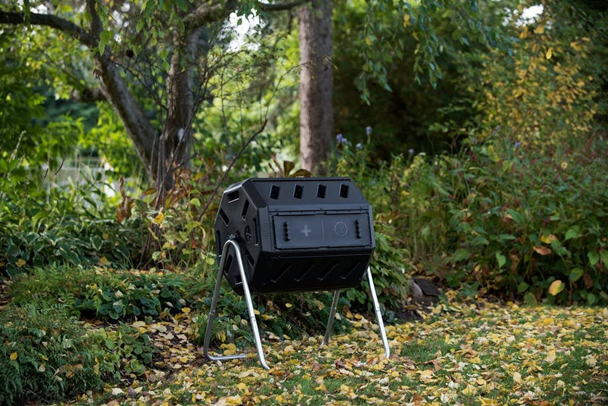 IM4000 Dual Chamber Tumbling Composter Canadian-Made, 100% Recycled Resin - Outdoor Rotating Compost Tumbler Bin for Garden, Kitchen, and Yard Waste, Black (37 Gallon)