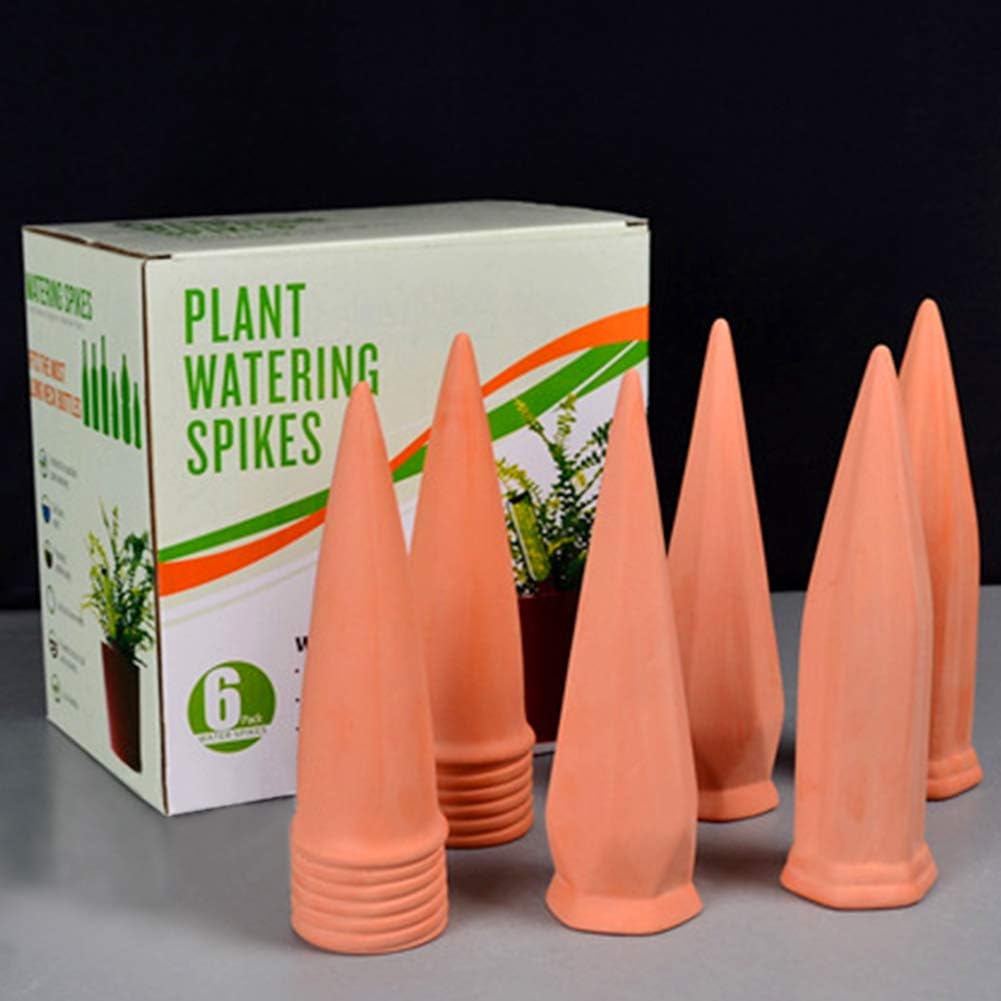Plant Watering Devices, Plant Waterer Self Watering Terracotta Spikes Automatically Water Your Indoor and Outdoor Plants While on Vacation (6Pc)