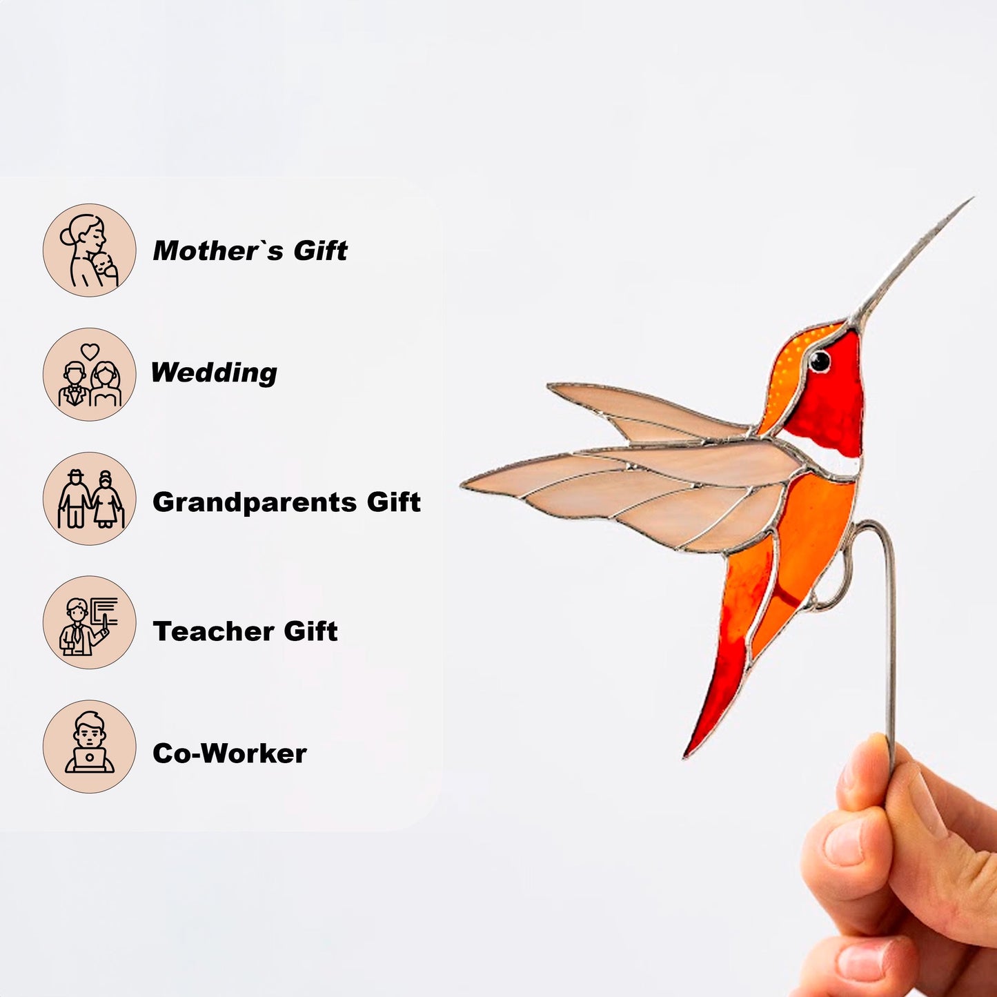 Stained Glass Hummingbird Planter Decoration Bird suncatcher Beautiful handmade gift for Father’s Day Adds charm to plants and windows