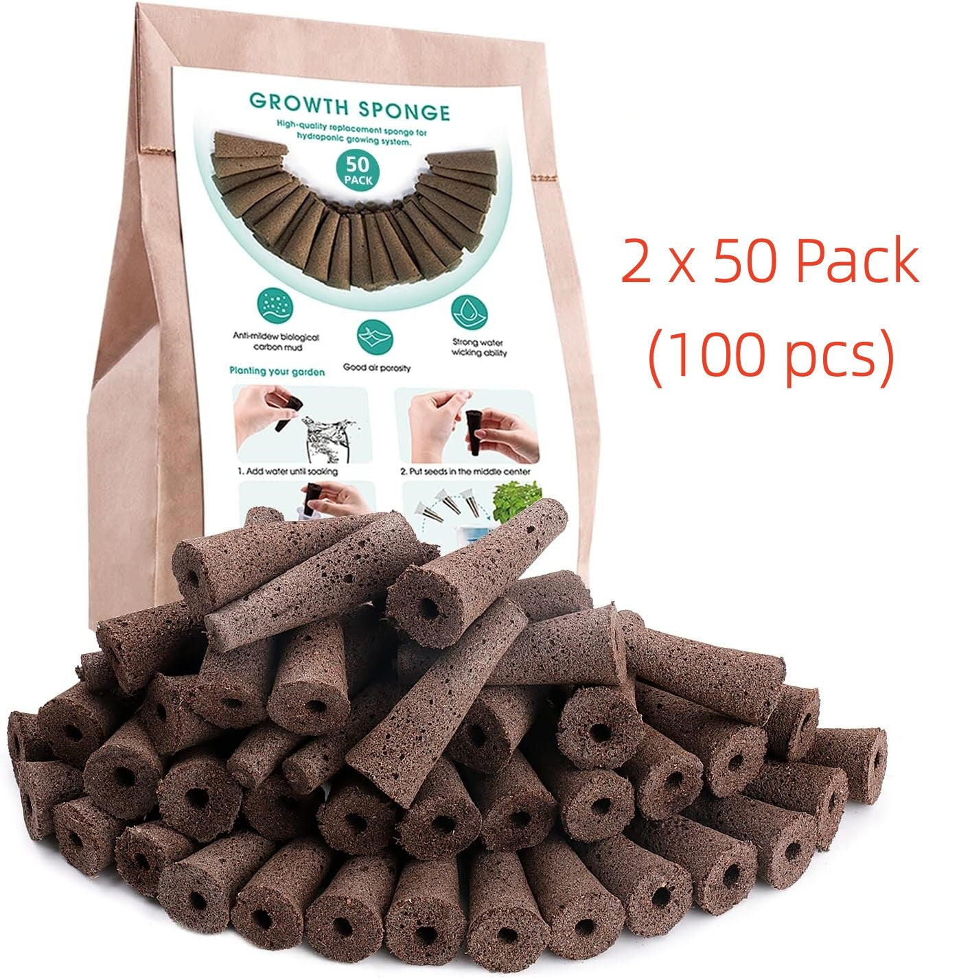 Grow Sponge Hydroponics Replacement Seed Starter Pods Plug Root Growth Kit