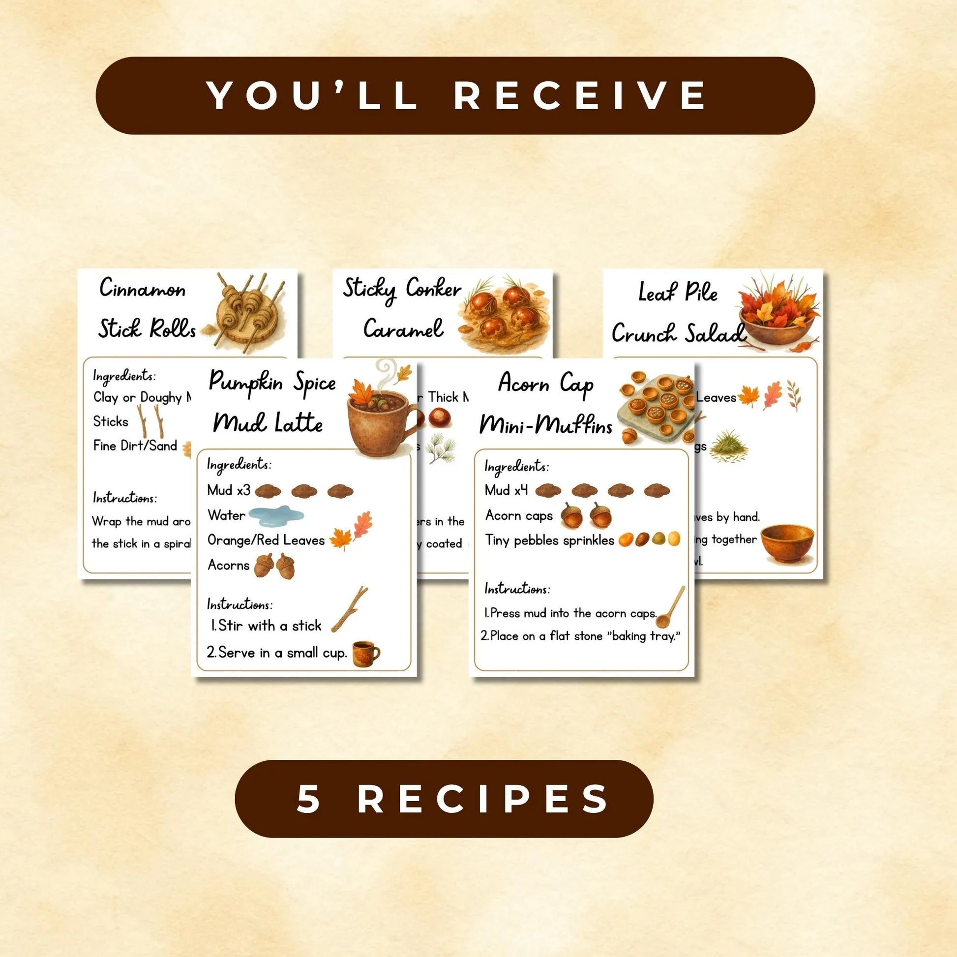 Mud Kitchen Recipe Cards | Loose Parts Play | 5 Montessori Printable Recipes