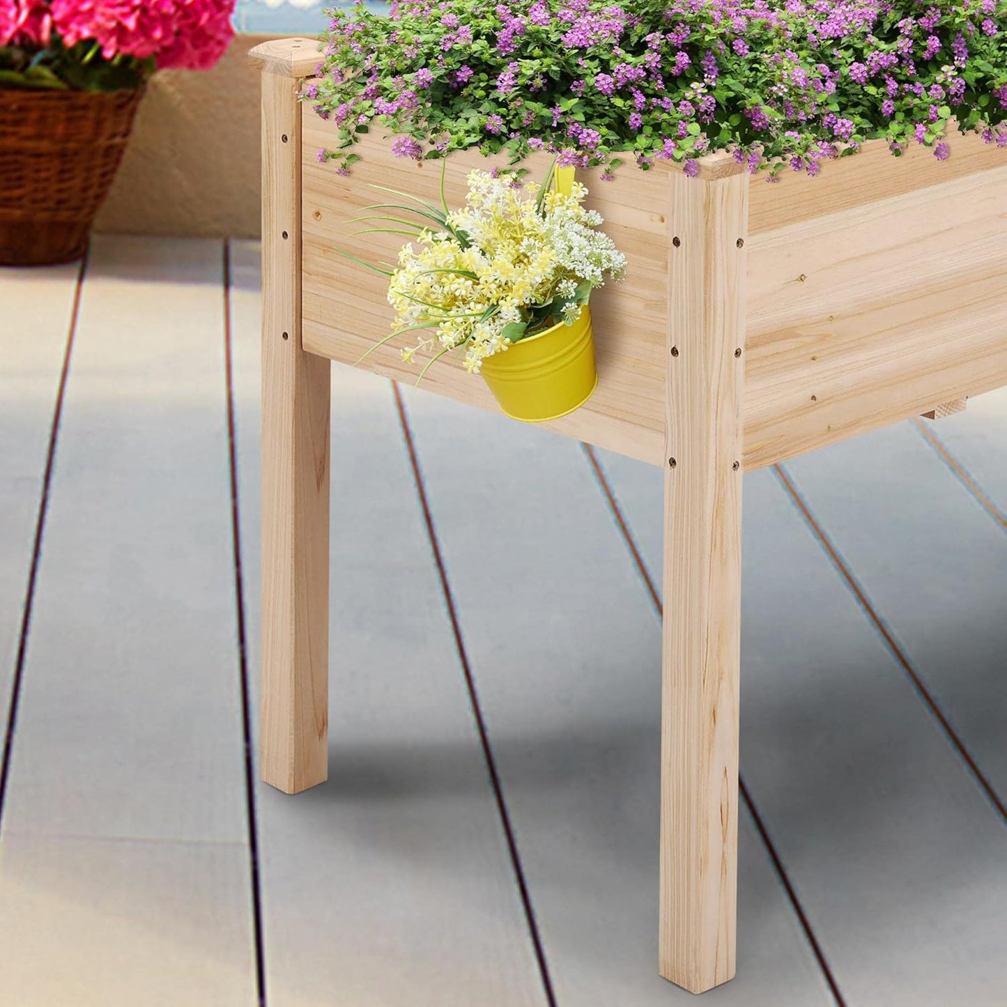 1pc Raised Garden Bed 48x24x30in Elevated Wooden Horticulture Planter Box with Legs Standing Growing Bed for Gardening/Backyard/Patio/Balcony