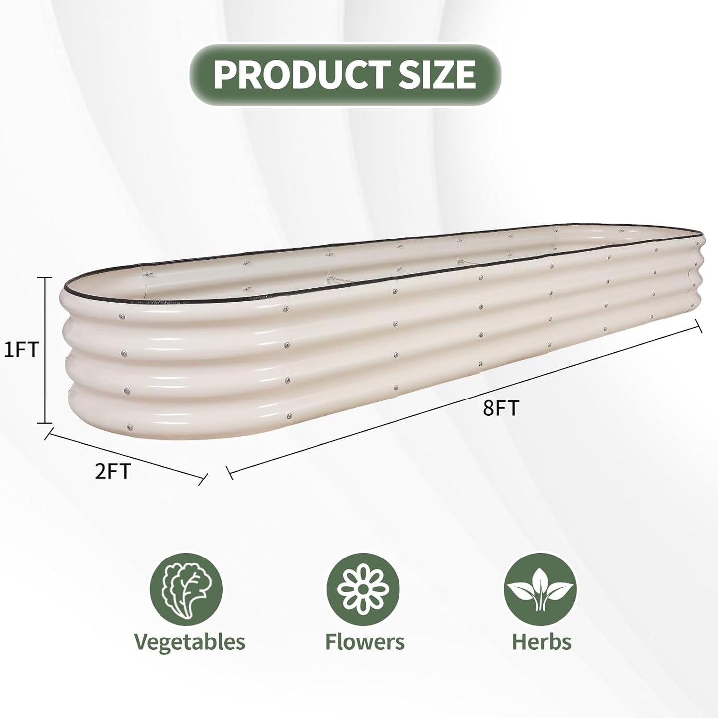 Galvanized Raised Garden Bed- Planter Garden Boxes Outdoor, Raised Beds for Gardening, 8x2x1ft Metal Garden Bed Kit for Vegetables Flower, Planter Raised Beds with Protective Tape & Tools.White