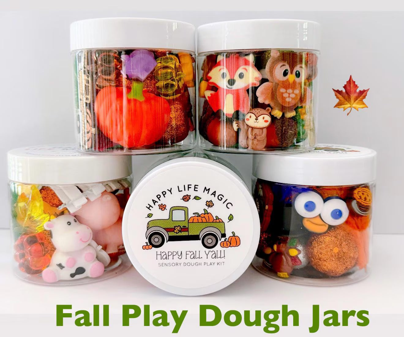 Fall Play Dough Sensory Jars, Autumn Play Dough Set, fall gift for kids, thanksgiving craft activity, party favors for kids, pumpkin patch