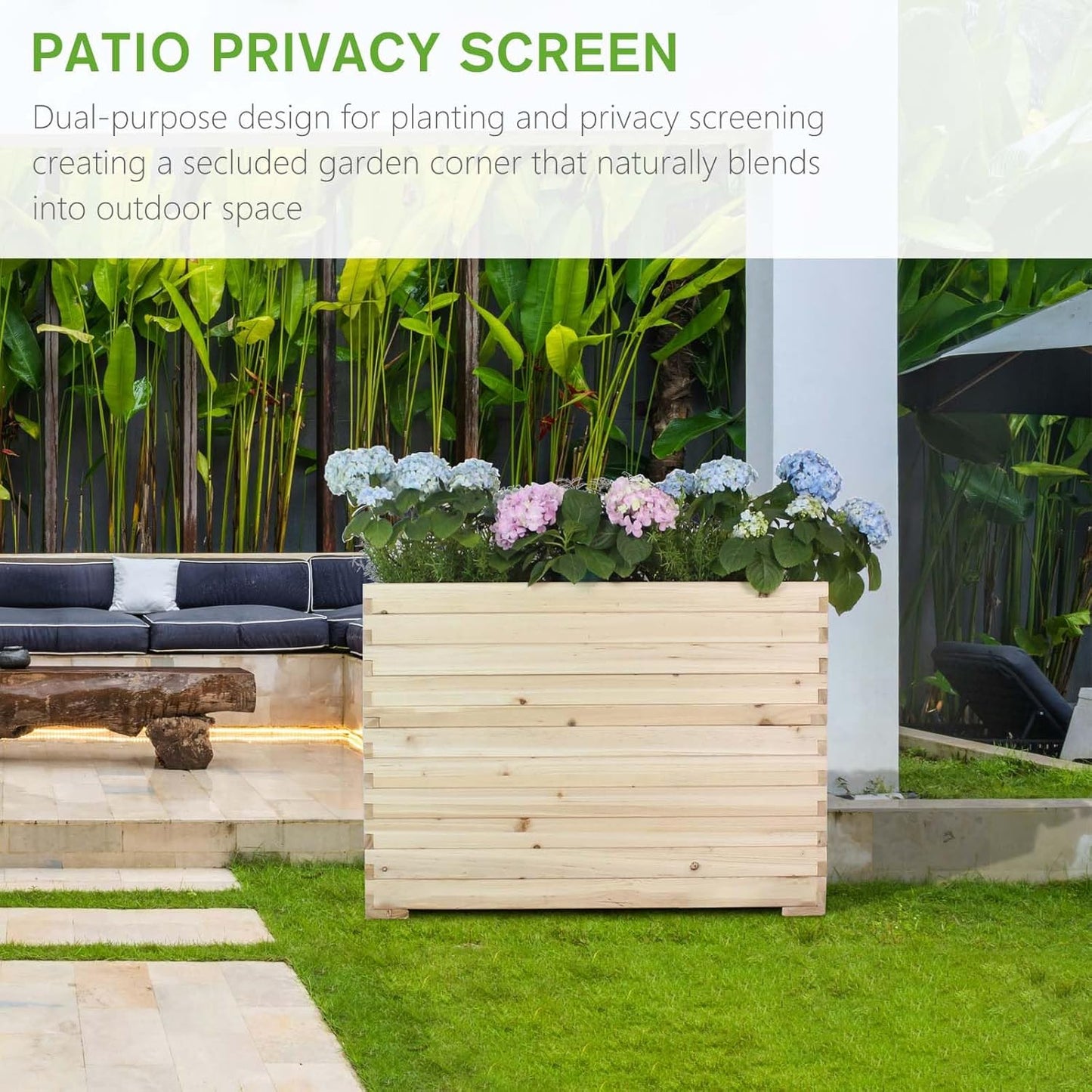 Wood Raised Garden Bed, Rectangular Planter Box Outdoor Large Tall Trough 39"x28"x15" Flower Planters Boxes with Bottom for Plants Herb Patio Porch Balcony Privacy Screen