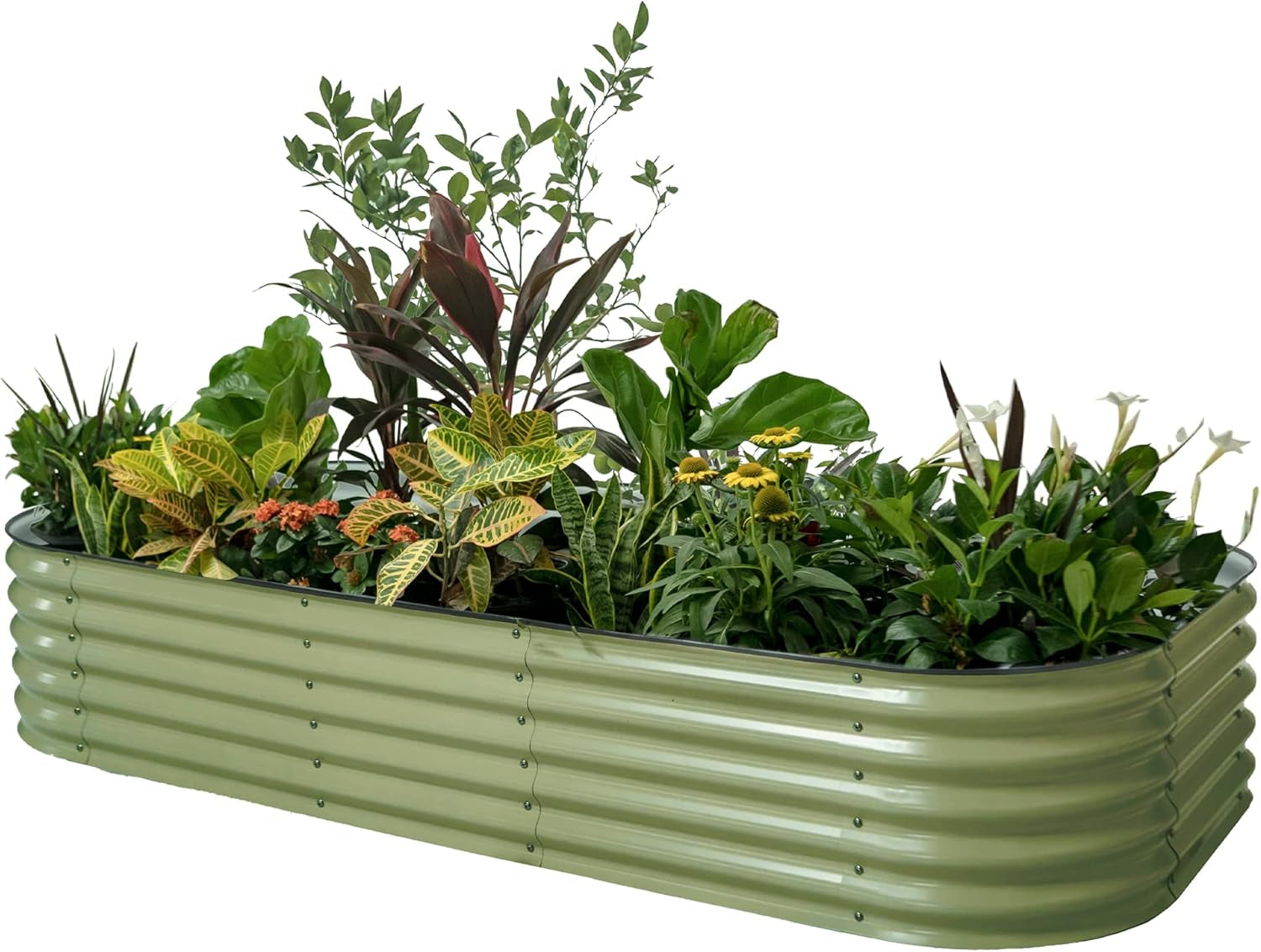 Raised Garden Bed Kit, 17" Tall 10 in 1 Modular Metal Raised Garden Beds Kit, Metal Planter Box for Vegetables, Flowers, Herbs, Olive Green