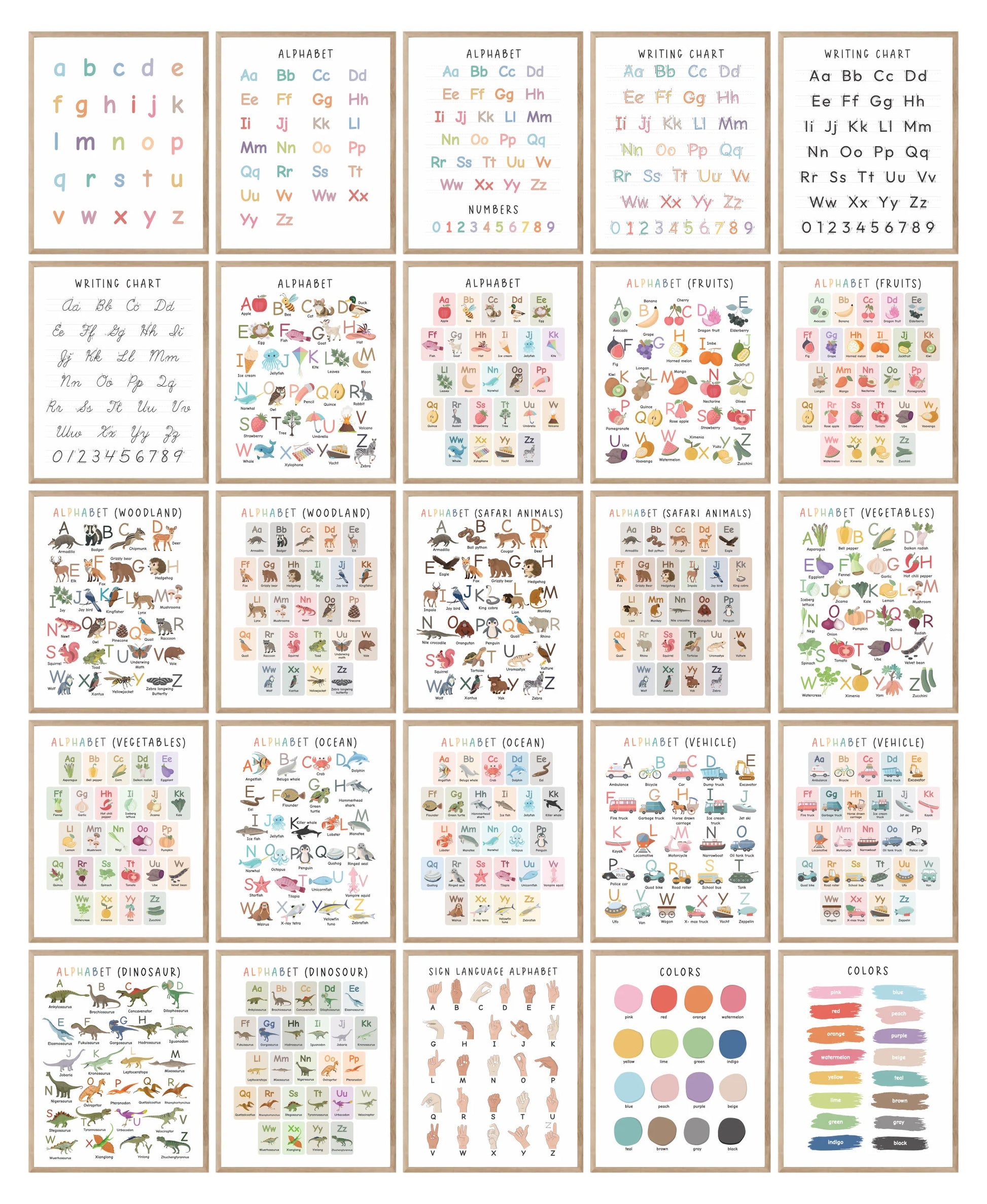 Set of 225 Educational Posters, Neutral Montessori Classroom Decor, Playroom, Homeschool Learning Prints, Homeschool Printable Toddler