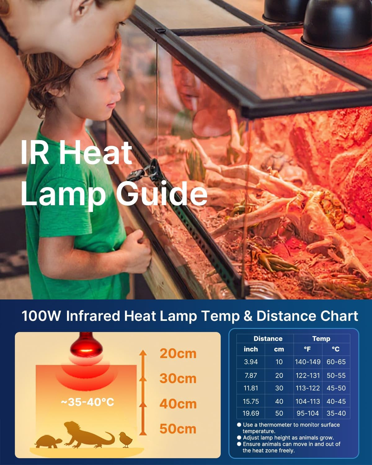 2 Pack Reptile Red Heat Lamp Bulbs,100W Infrared Basking Spot Light for Turtles, Leopard Gecko, Ball Python, Bearded Dragon, Snake and Chicken