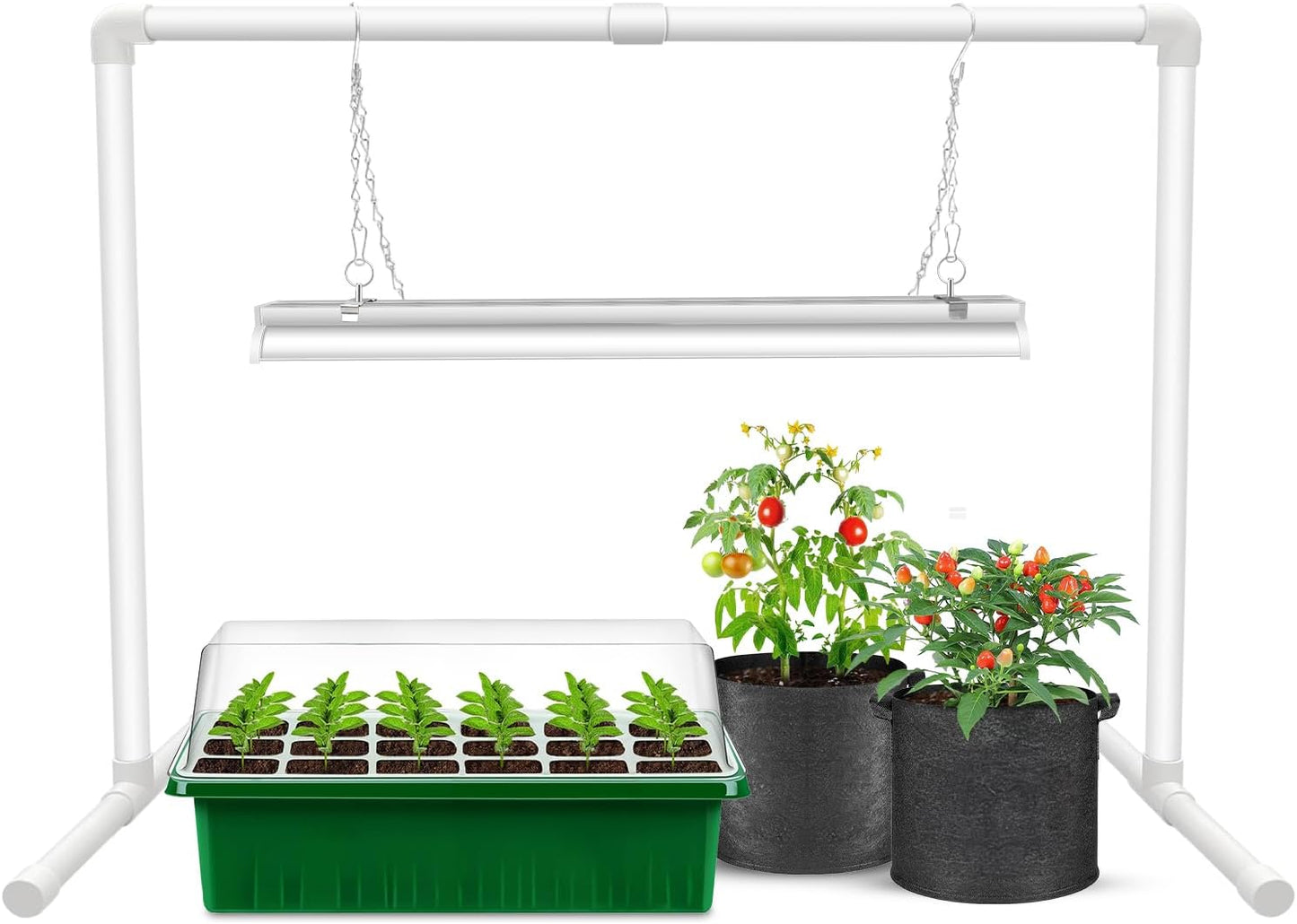 Grow Lights for Seed Starting with Stand, 2Ft T5 144 Leds Full Spectrum Seedling Grow Light for Indoor Plants, 32W High Output Seed Starter Light Kit, Height Adjustable, On-Off Switch