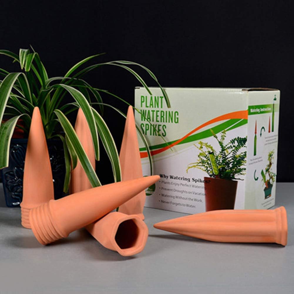 Plant Watering Devices, Plant Waterer Self Watering Terracotta Spikes Automatically Water Your Indoor and Outdoor Plants While on Vacation (6Pc)