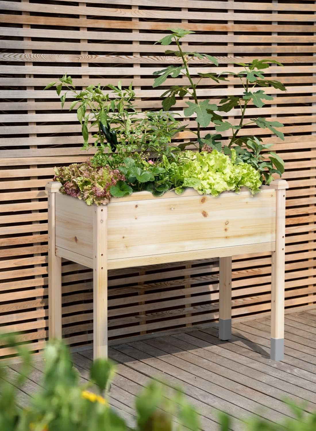 Wooden Raised Garden Bed with Legs, 48”L X 24”W, Elevated Reinforced Large Planter Box for Vegetable Flower Herb Outdoors - Beam and Column Structure - Unmatched Strength Outlast