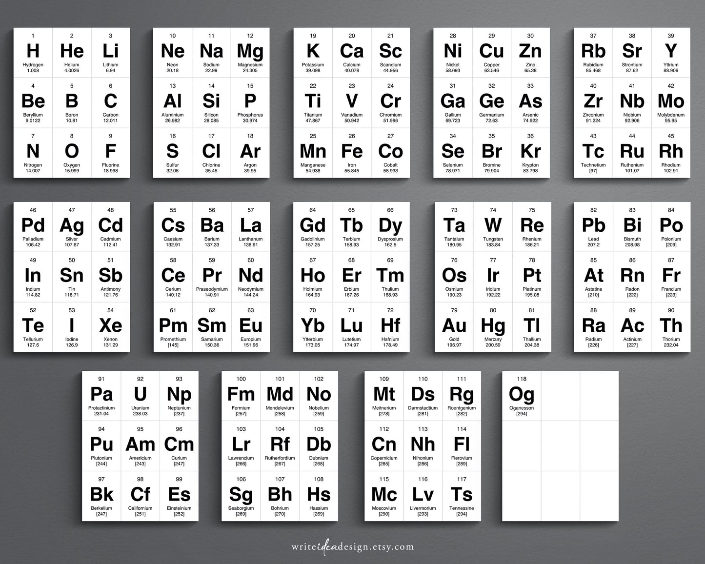 Printable Periodic Table of Elements Flash Cards. Chemistry Flash Cards. Elements Flash Cards.