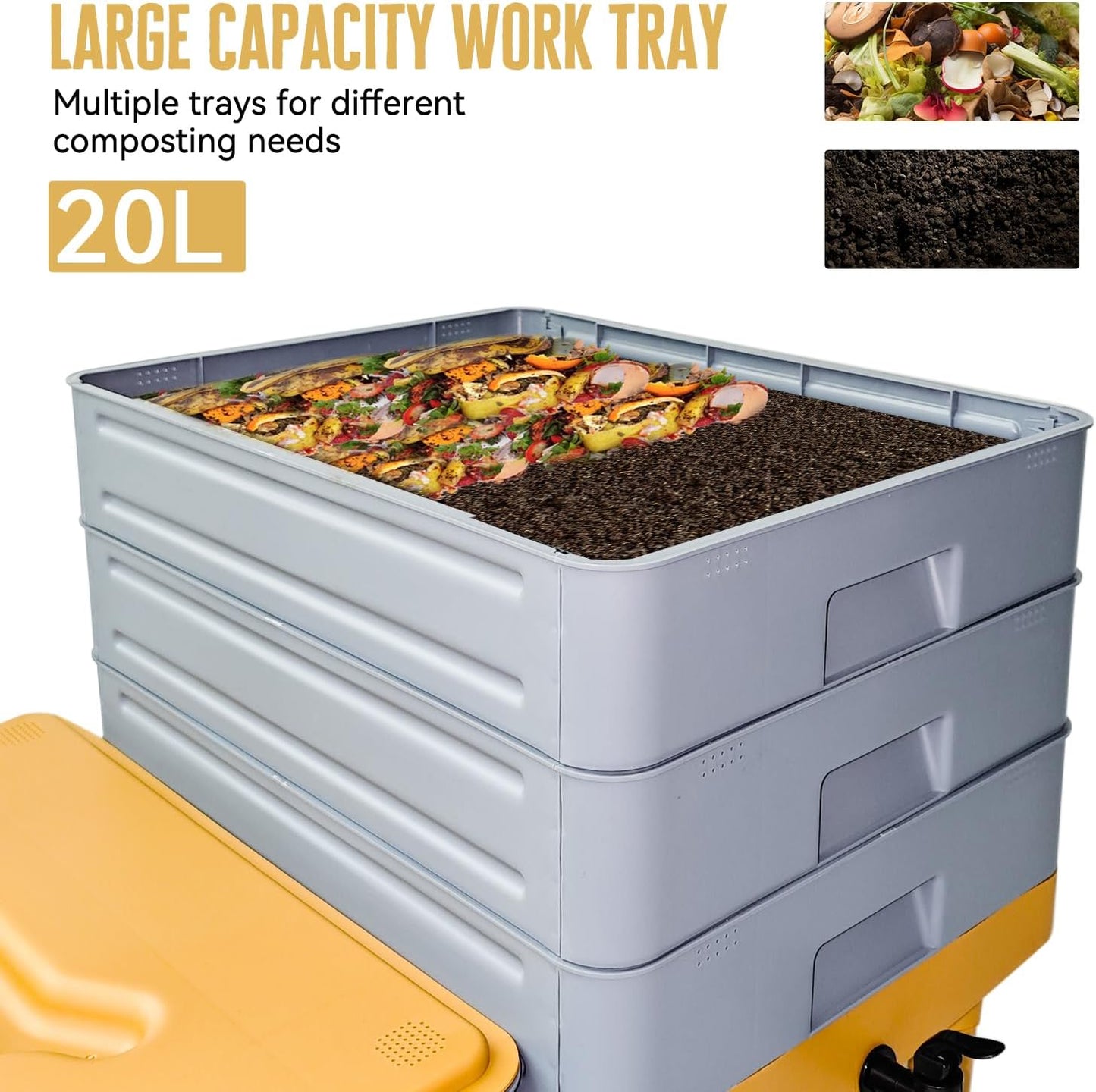 5-Tray Worm Composter,100L Large Compost Bin for Vermicomposting Starter, Indoor & Outdoor Worm Farm Composting Bin, Worms Compost Bin for Recycling Food Waste