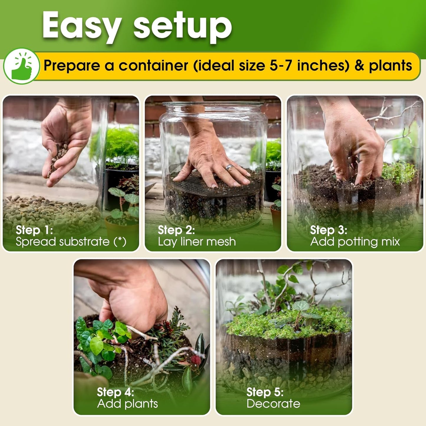 Recycle Terrarium Kit, Include Terrarium Potting Soil, Pumice, Zeolite, Green Moss, Sphagnum Moss, Decorative Stone, Mesh, Tools, DIY Terrarium Starter Kit for Kids, Air Plant, Succulent