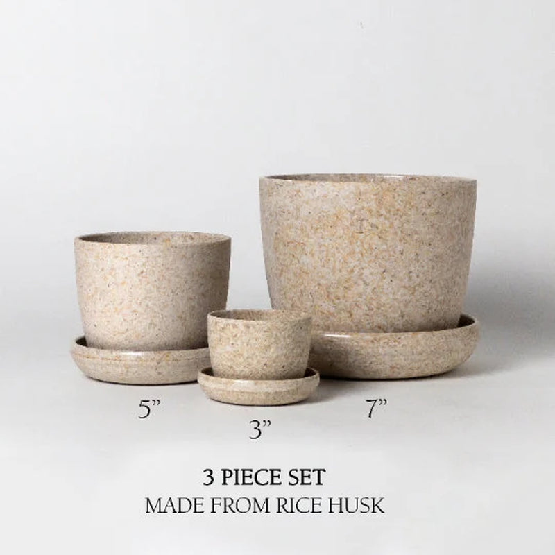 3 Set Planter Pots | Plant Pot with Drainage Hole & Saucers | Indoor Planter | Flower Pot | Minimalistic Plant Pot | Recycled Planter Pot